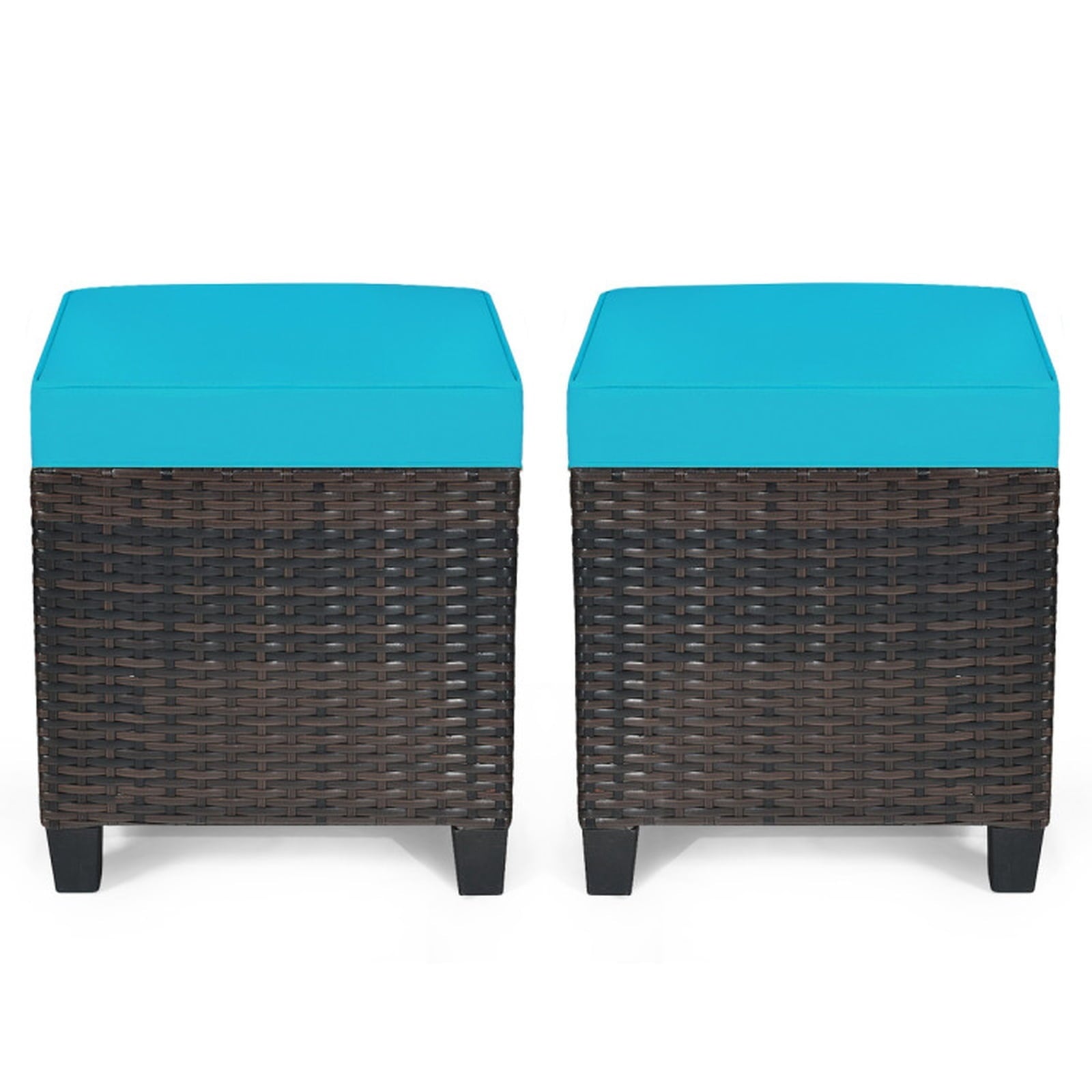 Biotree 2 Pieces Patio Rattan Ottoman Set with Removable Cushions Stackable Patio Chair for Garden BackyardTurquoise