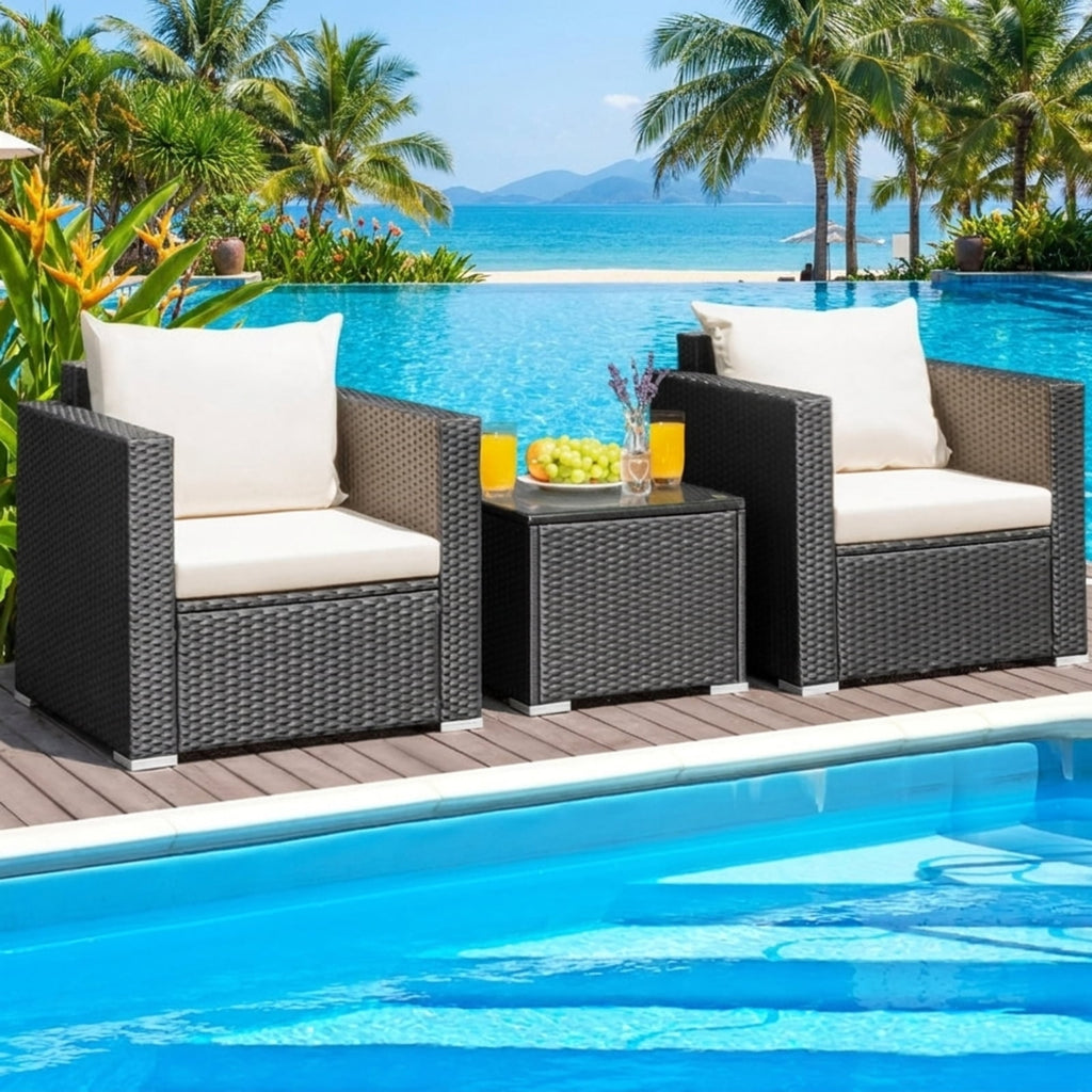Biotree 3 Pieces Patio Wicker Conversation Set with Cushion Outdoor Conversation Set for Garden Backyard PorchWhite