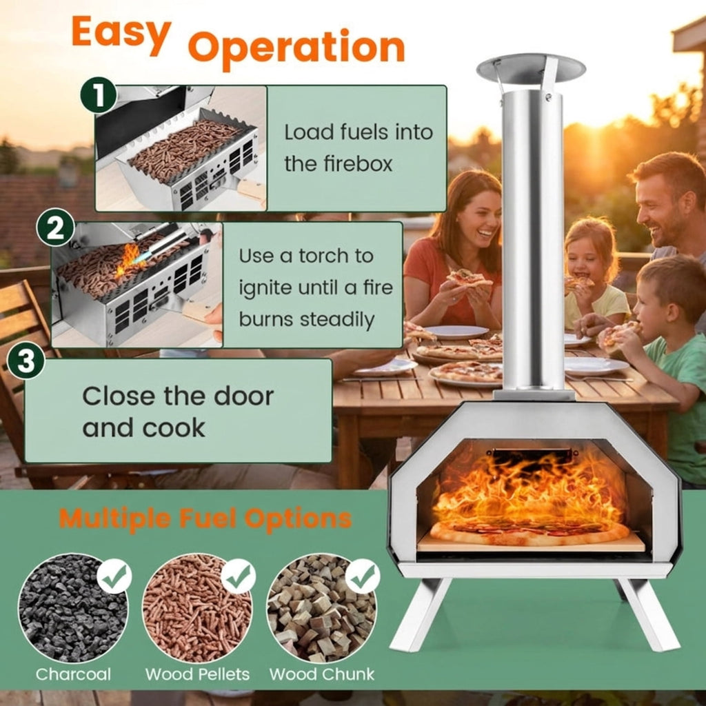 Biotree Outdoor Pizza Oven with Pizza Stone and Foldable Legs for Camping for Outdoor Backyard Camping Patio BBQ, Black