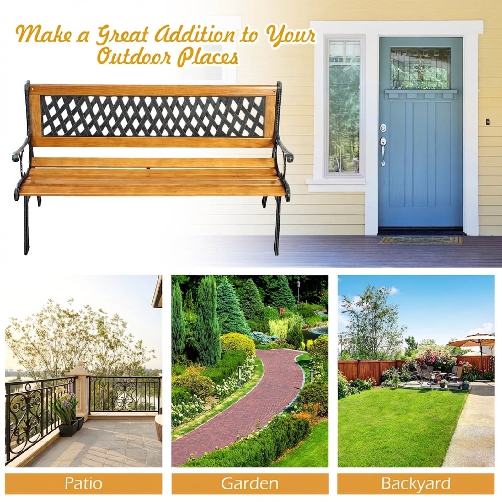 Biotree Outdoor Cast Iron Patio Bench 49.5 In