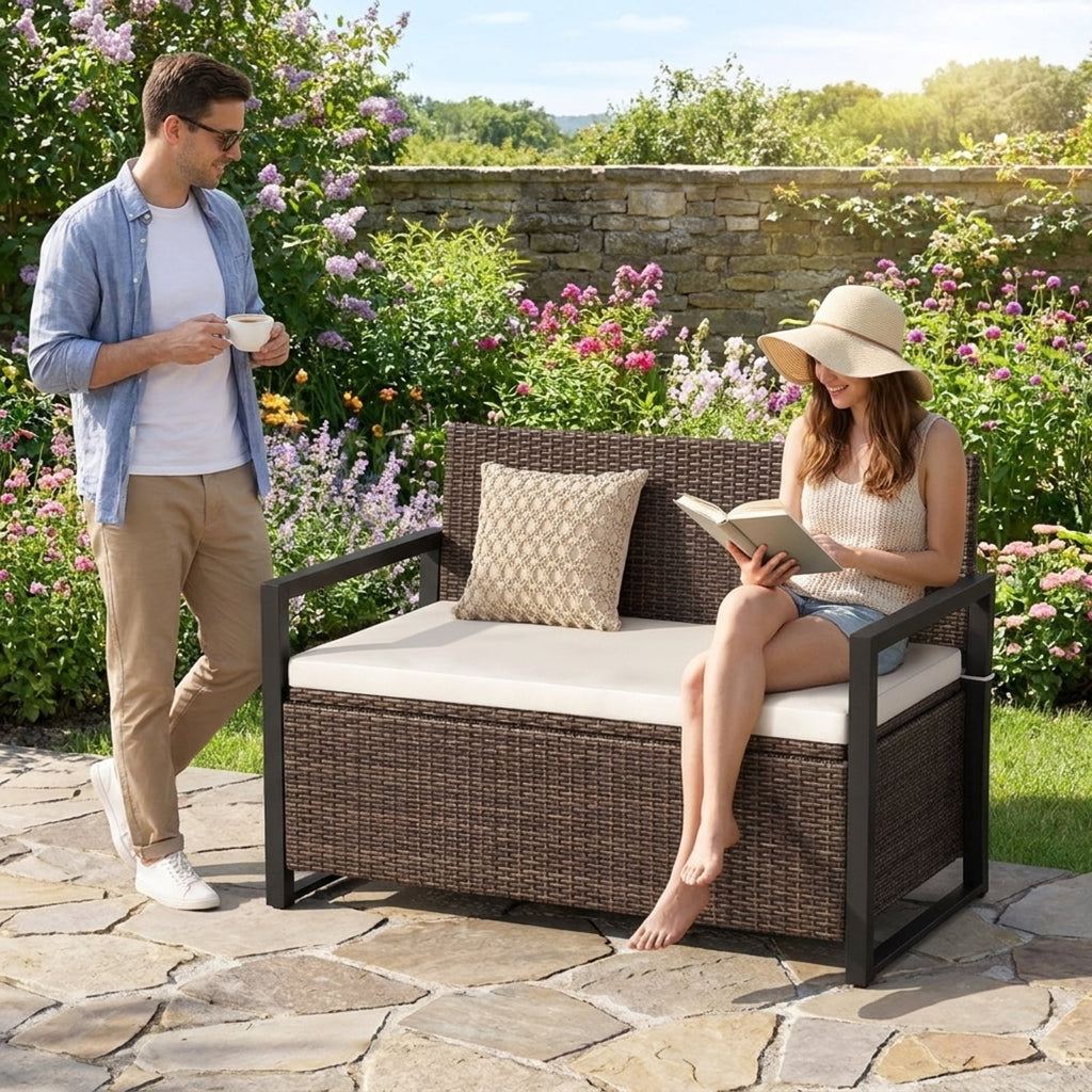 Biotree Patio Storage Bench Outdoor Waterproof for Patio Deck Garden Cushions, Brown