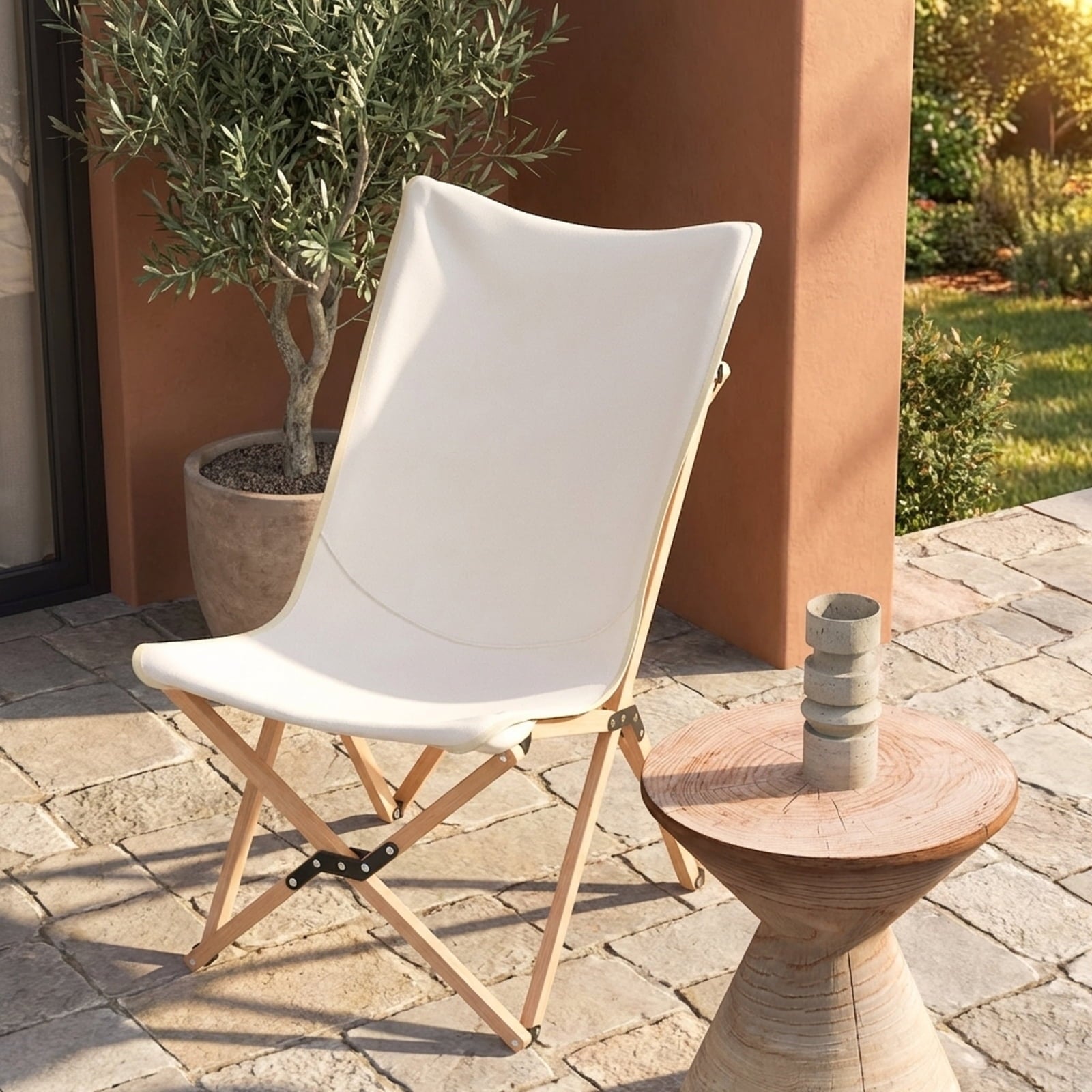 Biotree Set of 2 Lightweight Bamboo Folding Chairs with Storage Pocket and Carry Bag for Camping Beach Fishing Outdoor, Beige