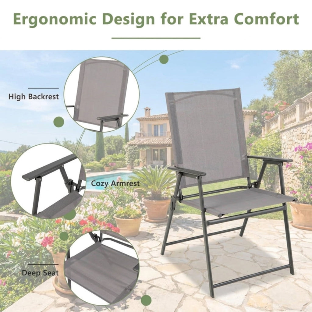 Biotree Set of 4 Patio Folding Chair Set with Rustproof Metal Frame Stackable Patio Chair for Garden BackyardGray