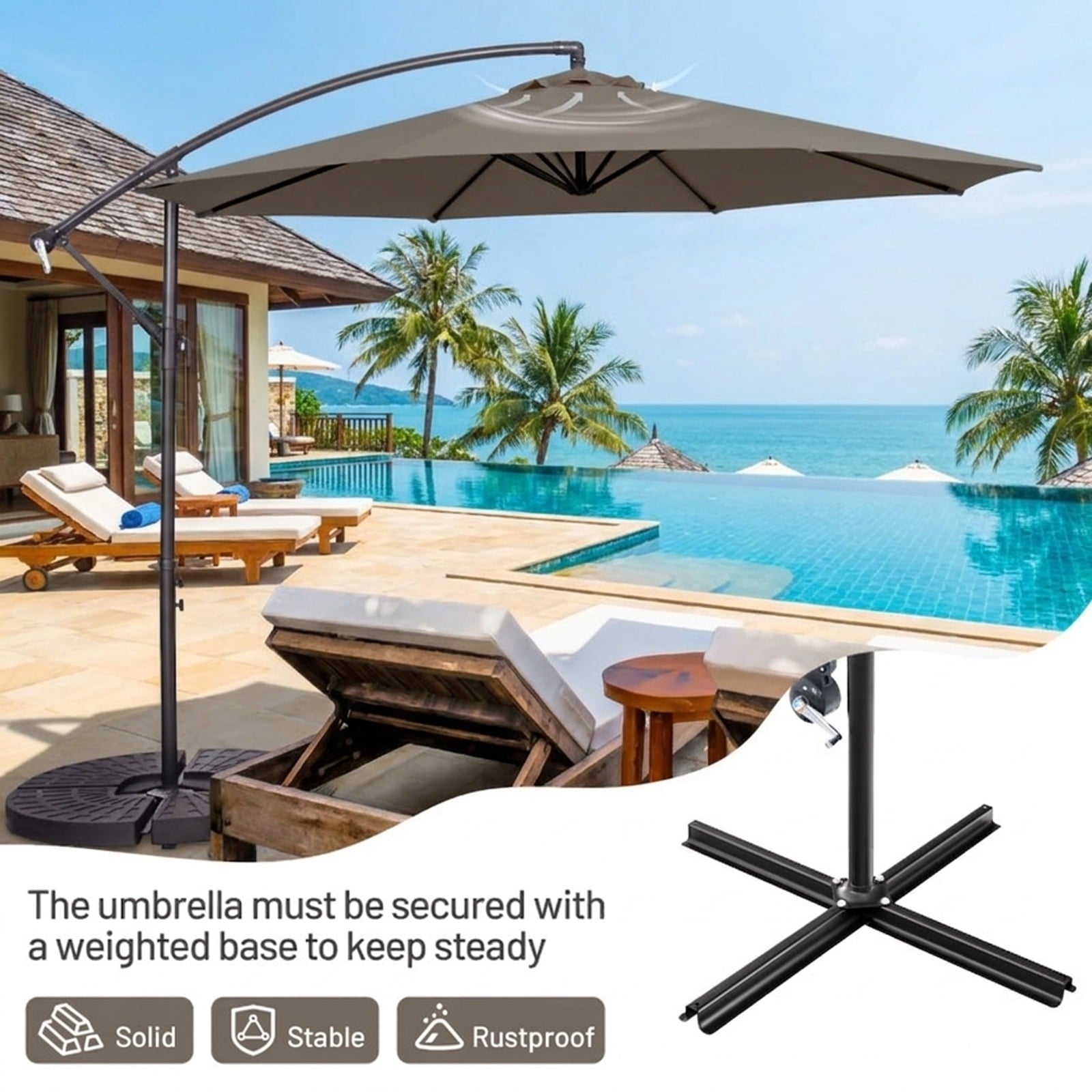 Biotree 10 ft Cantilever Offset Patio Umbrella 8-Rib Outdoor Shade - Brown - UV Protection with Cross Base