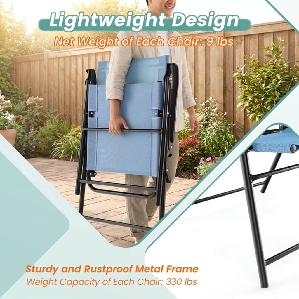 Biotree 2 Set of Patio Dining Chair with Armrests and Metal Frame Stackable Patio Chair for Garden BackyardBlue