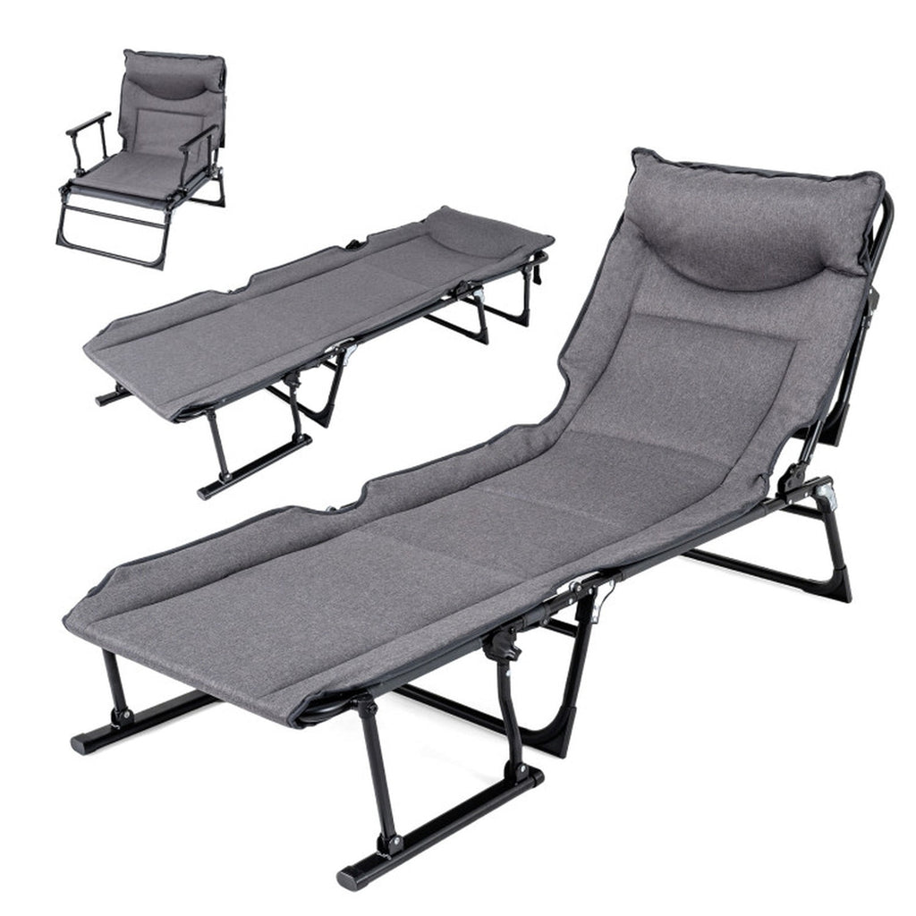 Biotree Folding Camping Cot 3 in 1 Convertible Padded Single Sofa Chair with Sturdy Steel Frame and 375 lbs Capacity for Outdoor Camping and Backyard Lounging, Gray