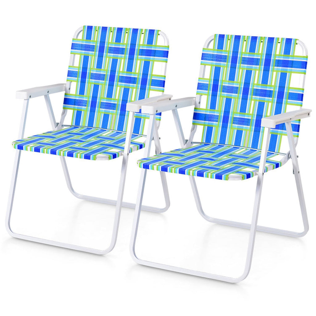 Biotree 2 Pieces Folding Beach Chair Camping Lawn Webbing Chair Stackable Patio Chair for Garden BackyardBlue