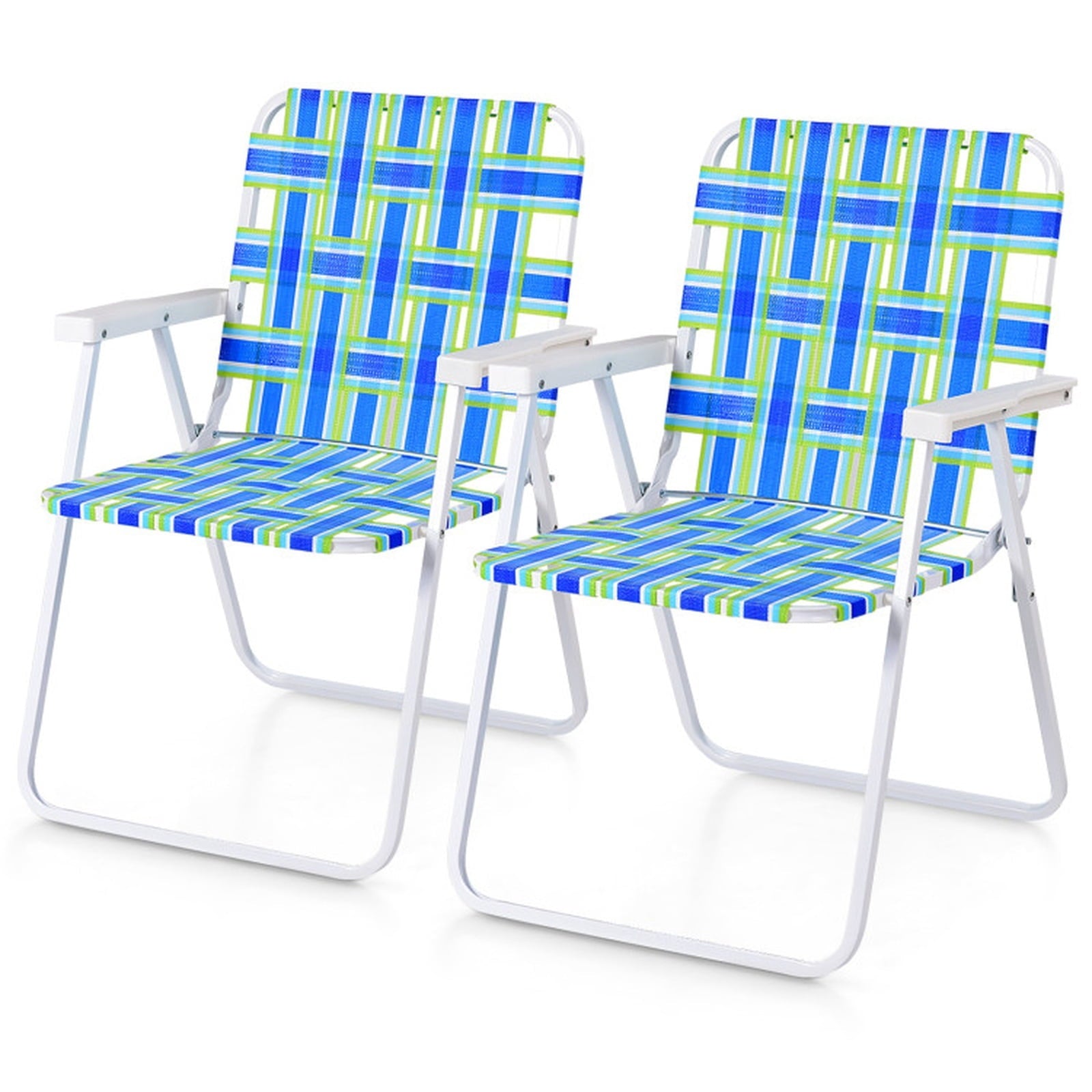 Biotree 2 Pieces Folding Beach Chair Camping Lawn Webbing Chair Stackable Patio Chair for Garden BackyardBlue