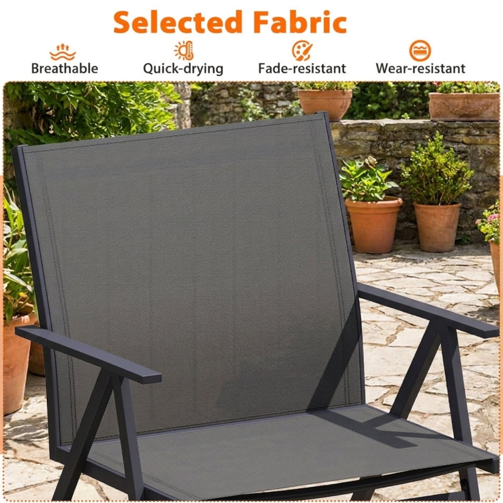 Biotree Patio Chairs Set of 2 with Breathable Mesh Fabric and Metal Frame Stackable Patio Chair for Garden BackyardGray