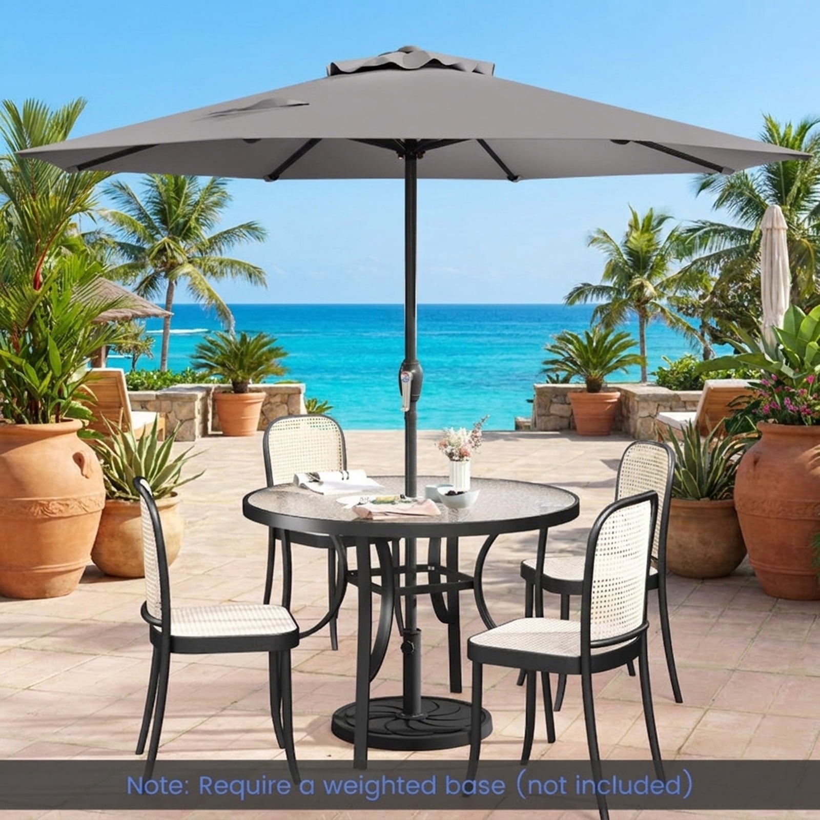 Biotree 8.5 ft Market Patio Umbrella with Crank and Tilt, 8 Sturdy Ribs, Vented Canopy - Gray for Backyard