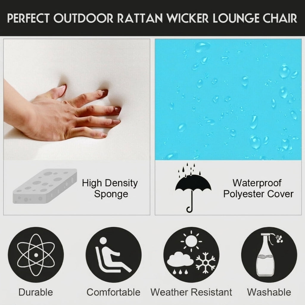 Biotree Patio Rattan Cushioned Height Adjustable Lounge Chair Stackable Patio Chair for Garden BackyardBlue