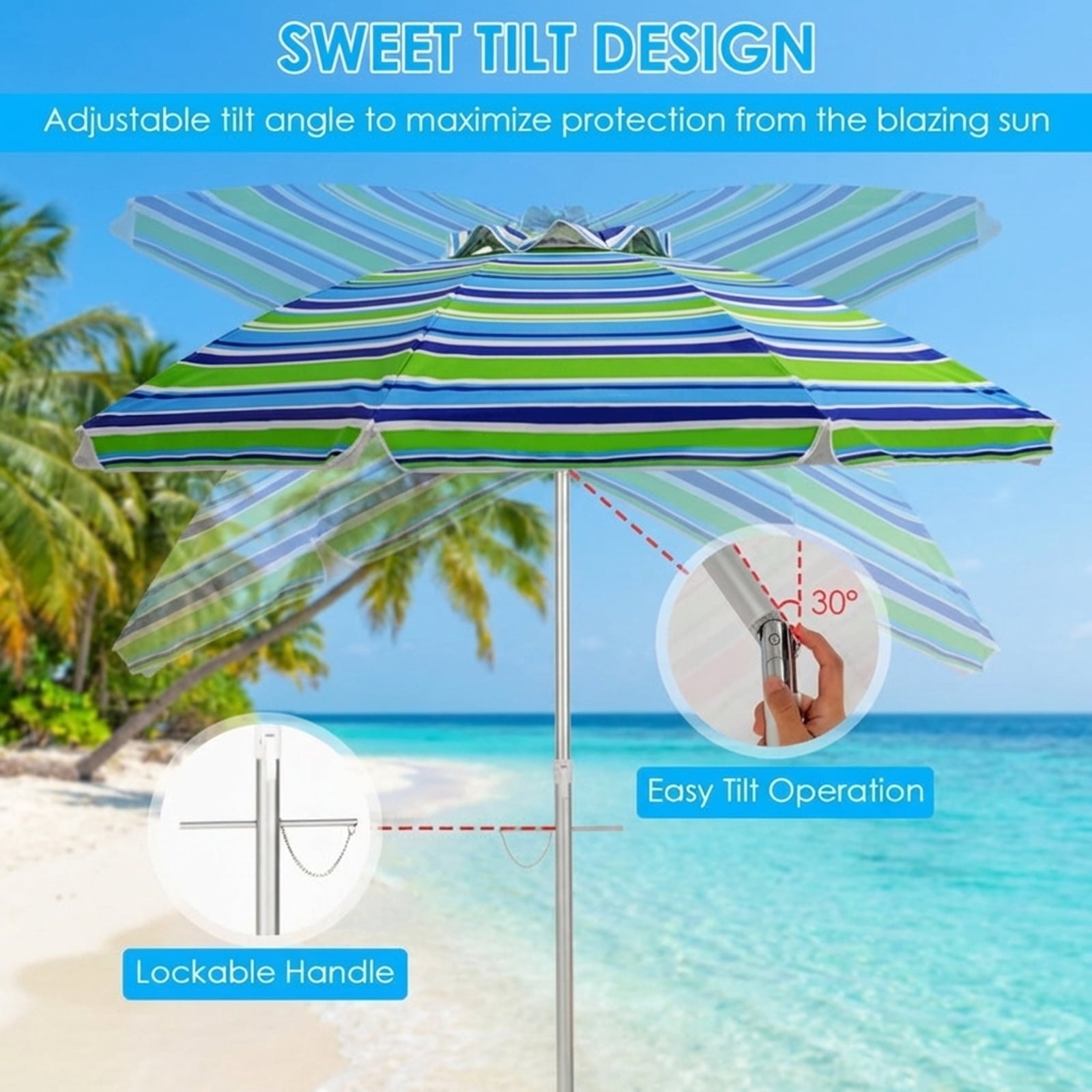 Biotree 6.5 Feet Beach Umbrella with Sun Shade and Carry Bag without Weight Base-Green - Portable Sun Shade for Beach Pool Backyard