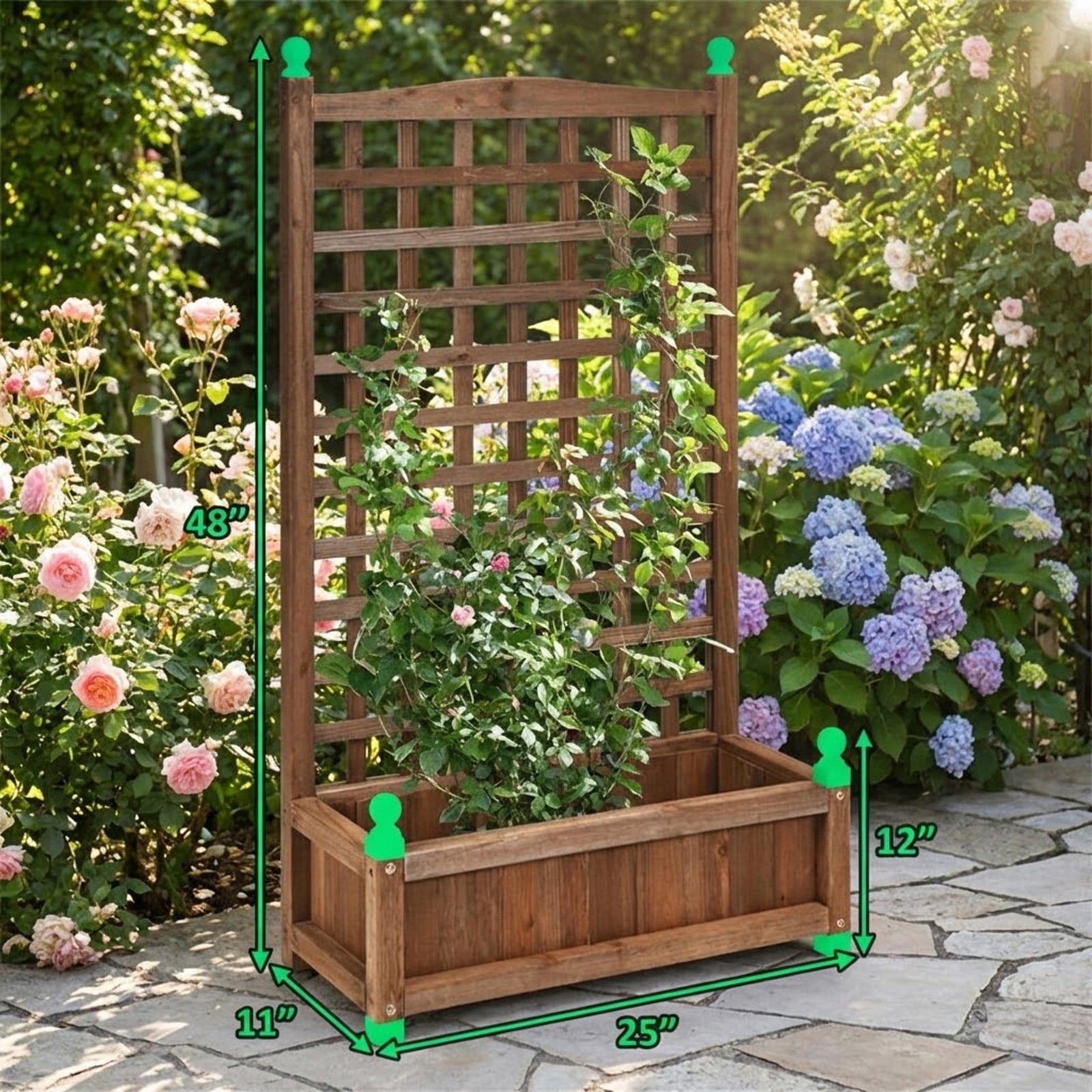 Biotree Solid Free Standing Wood Planter Box with Trellis for Garden Dark brown - Outdoor Backyard Patio Garden Planting