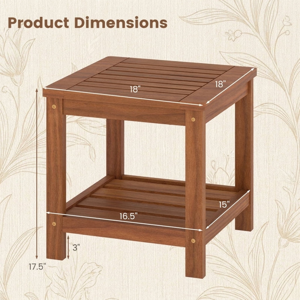 Biotree 2-Tier Outdoor Side Table with Storage Shelf for Patio, Natural