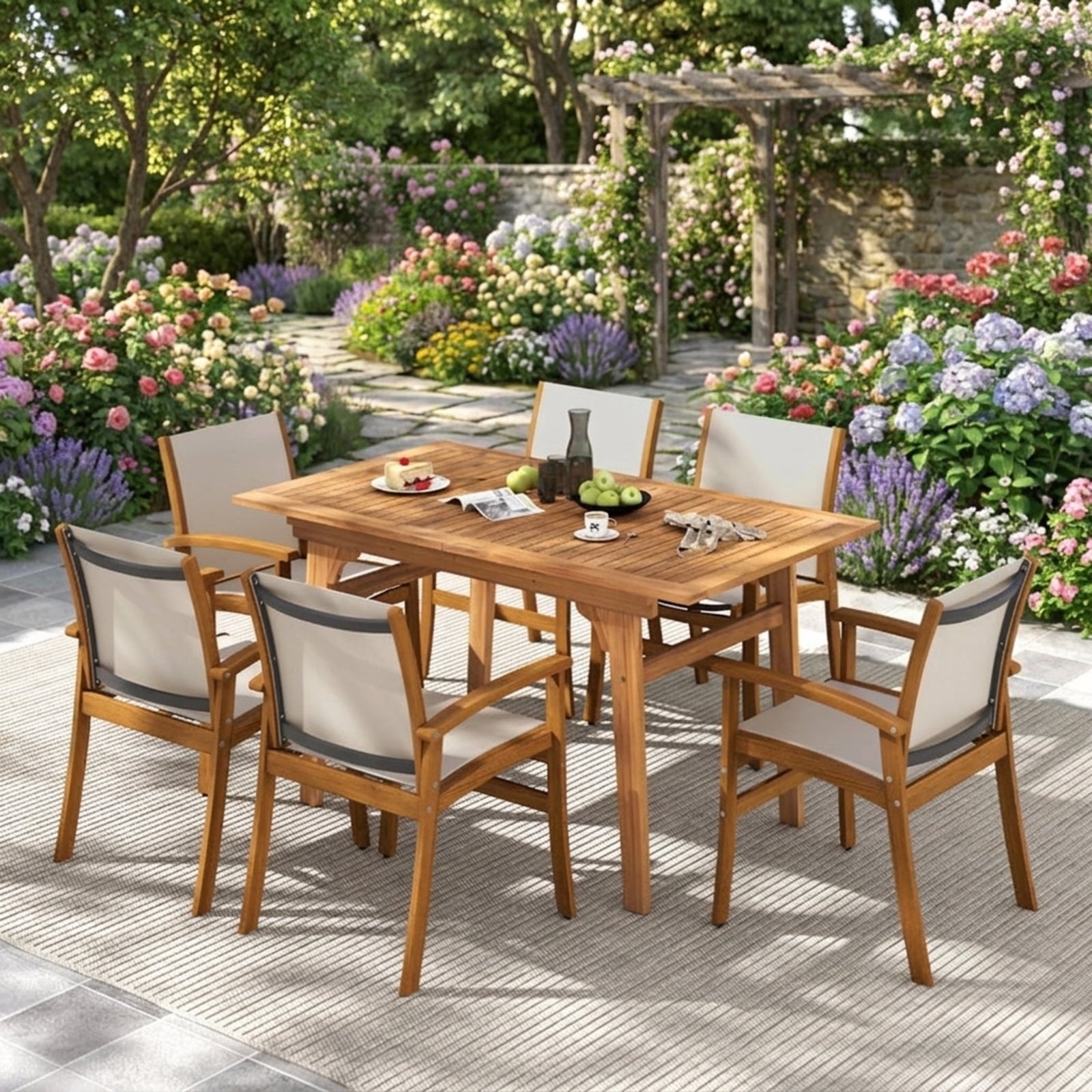 Biotree Patio Chairs Set of 2 Acacia Wood Armchairs with Breathable Fabric Back and Seat Stackable Patio Chair for Garden BackyardYellow