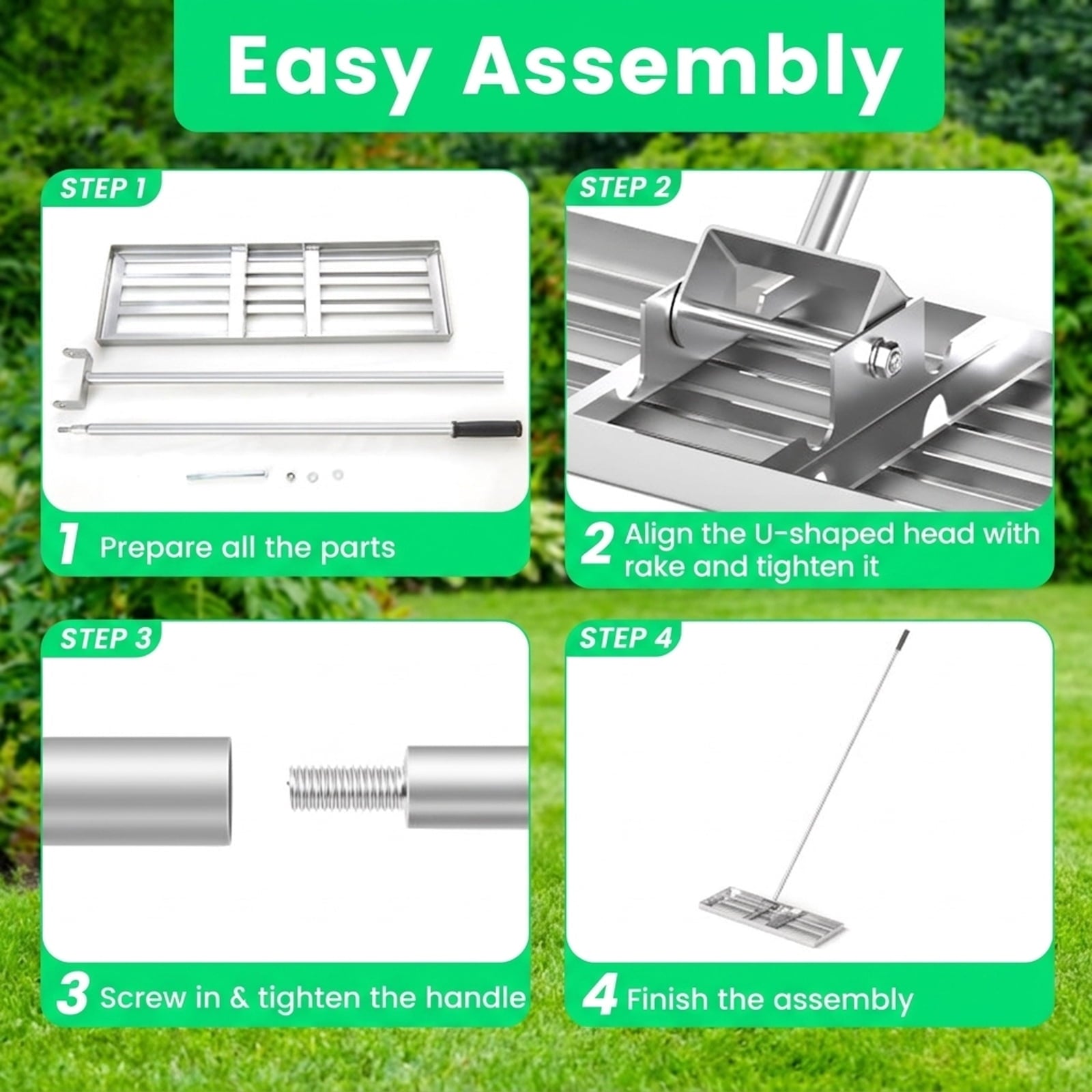 Biotree 30 x 10 Inch Lawn Leveling Rake with Ergonomic Handle for Lawn Garden Yard Soil Care, Silver
