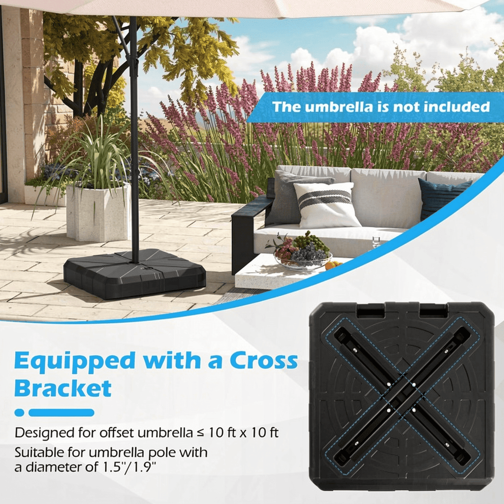 Biotree Weighted Offset Umbrella Base with Cross Bracket and Cut-out Handles - Heavy Duty Outdoor Patio Stand