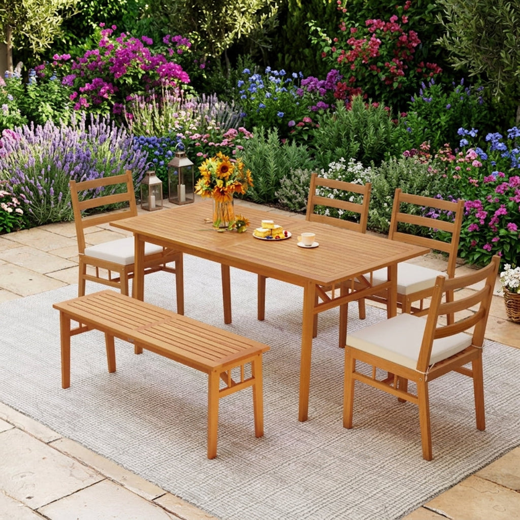 Biotree Solid Acacia Wood Patio Chair Set of 2 Armless Chair Stackable Patio Chair for Garden BackyardWhite