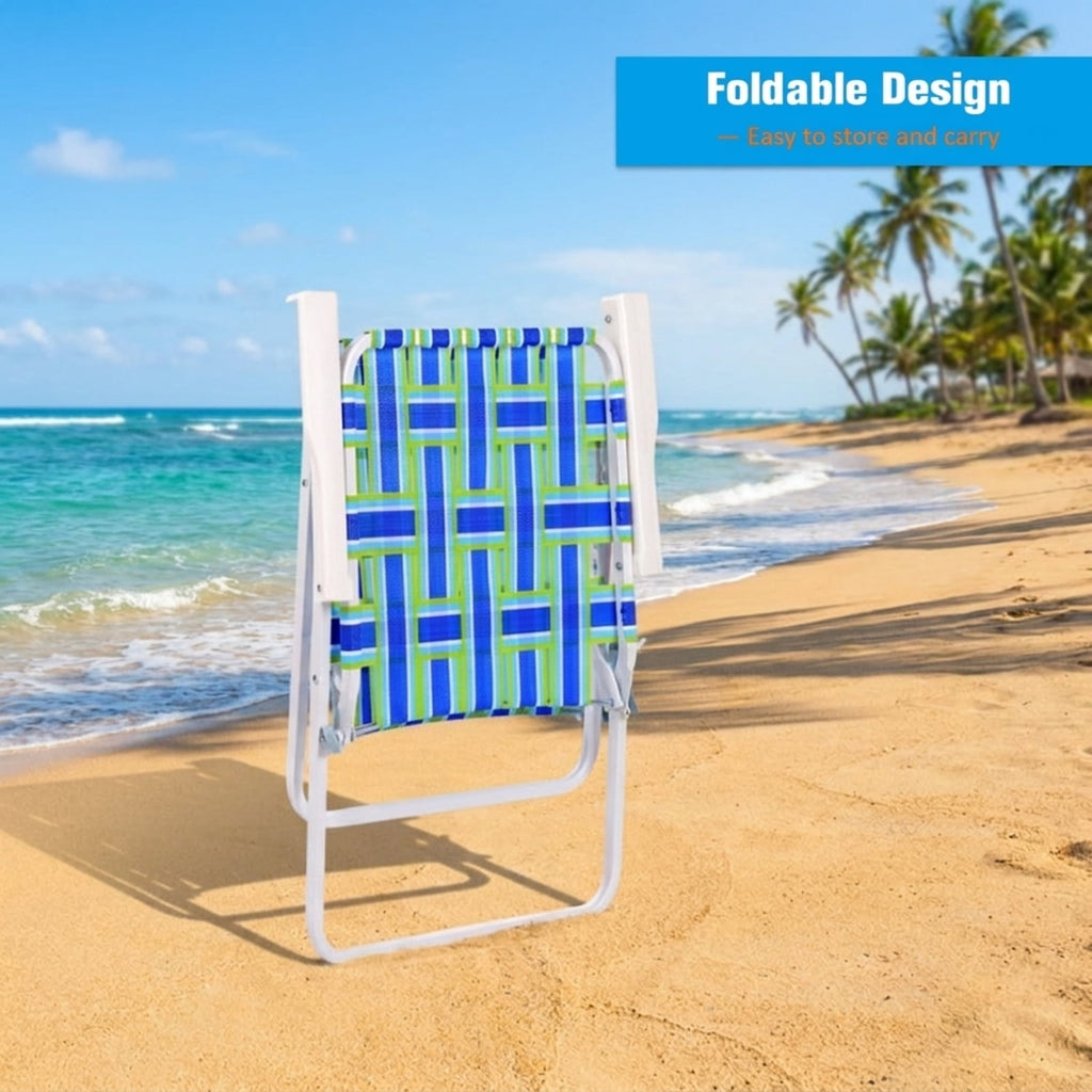 Biotree 6 Pcs Folding Beach Chair Camping Lawn Webbing Chair Stackable Patio Chair for Garden BackyardBlue
