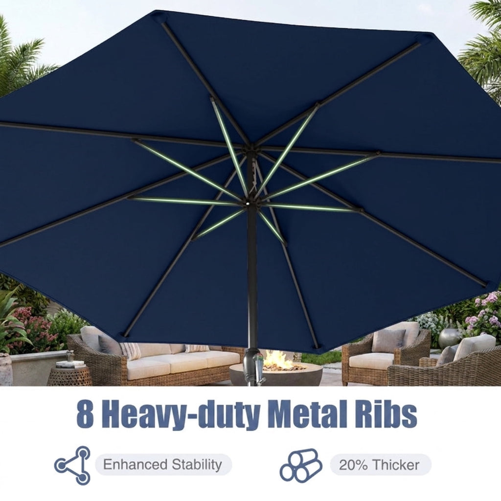Biotree 8.5 ft Market Patio Umbrella with Crank and Tilt, 8 Sturdy Ribs, Vented Canopy - Navy Blue for Backyard