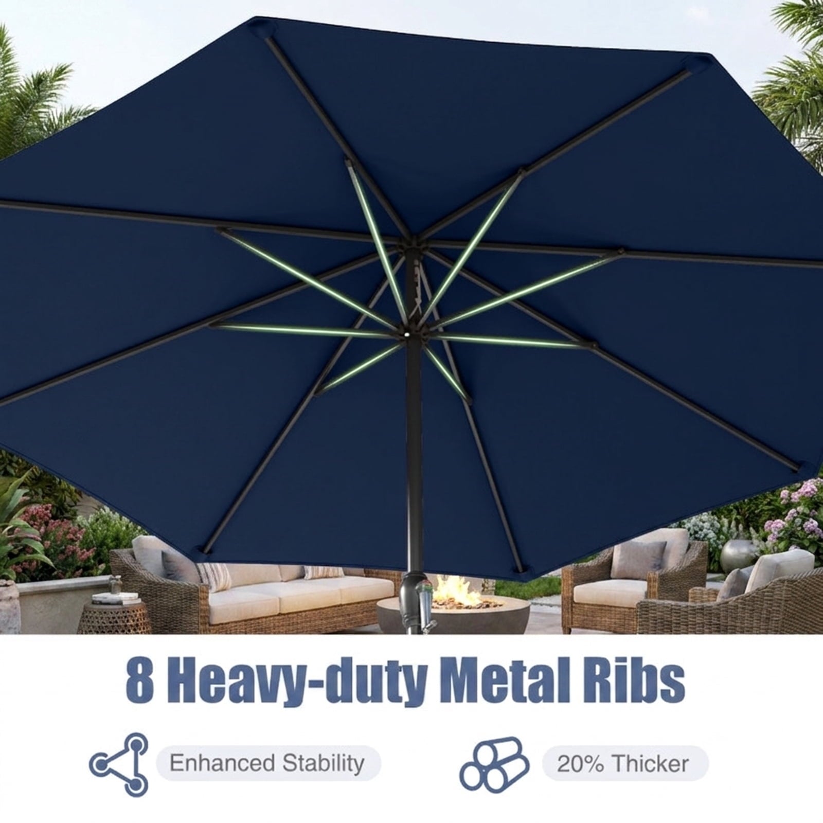 Biotree 8.5 ft Market Patio Umbrella with Crank and Tilt, 8 Sturdy Ribs, Vented Canopy - Navy Blue for Backyard
