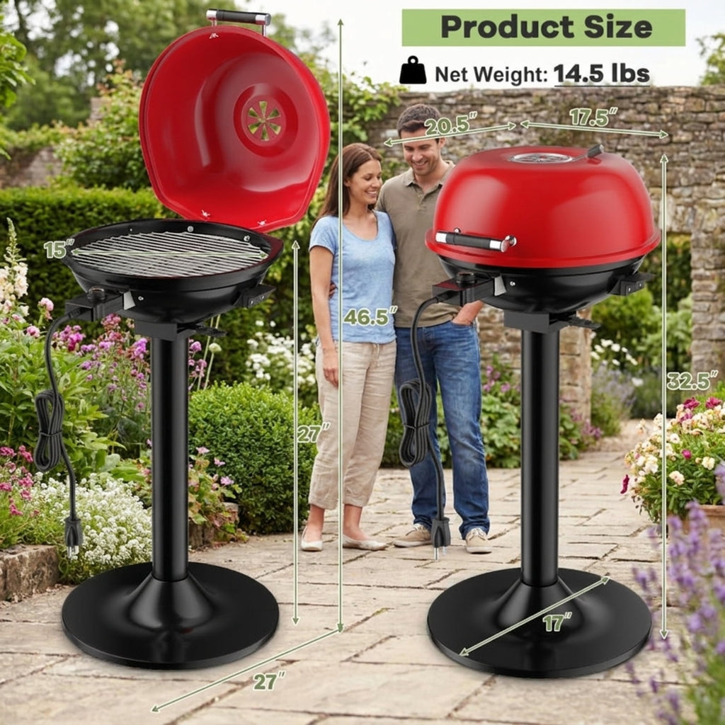 Biotree 1600W Portable Electric BBQ Grill with Temperature Control Grease Collector, Smokeless Tabletop BBQ Cooker for Backyard Patio Camping Red