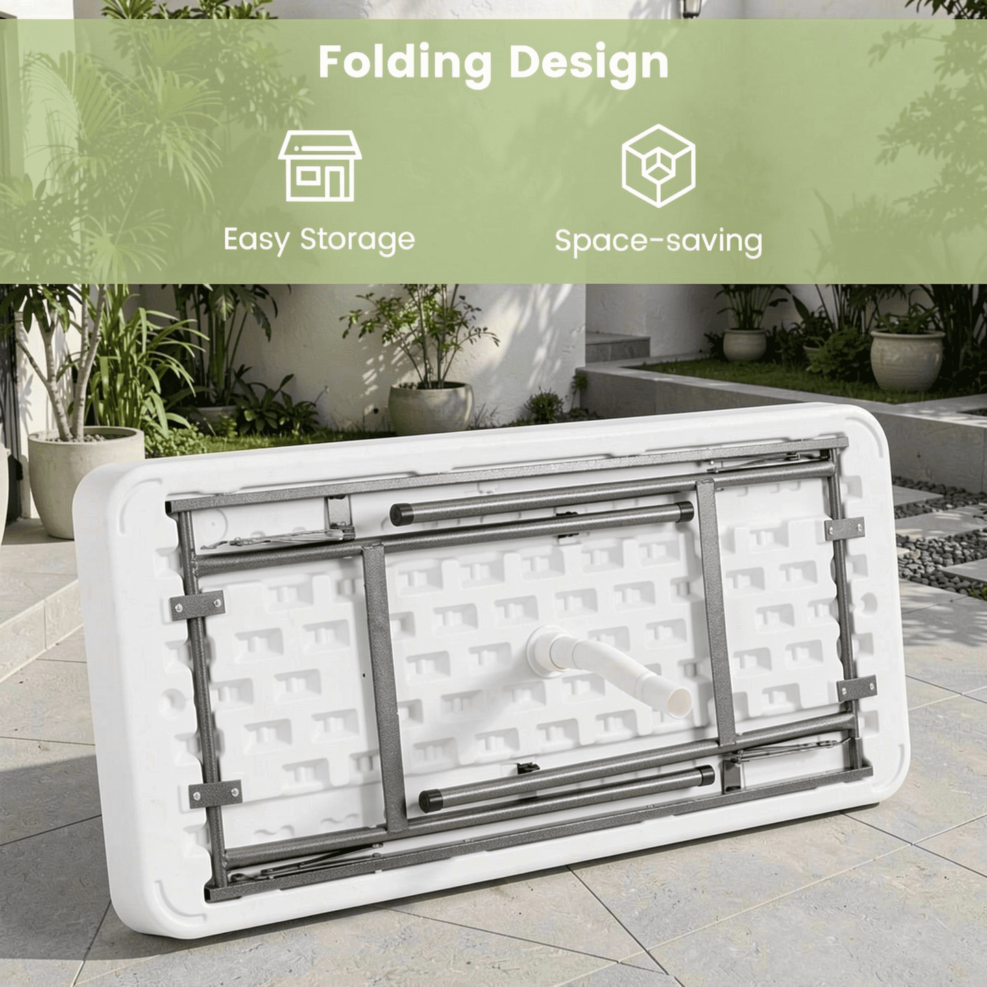 Biotree 4 Feet Folding Ice Cooler Table with Matching Skirt Portable Party Table with Built-In Ice Bin for Events, White