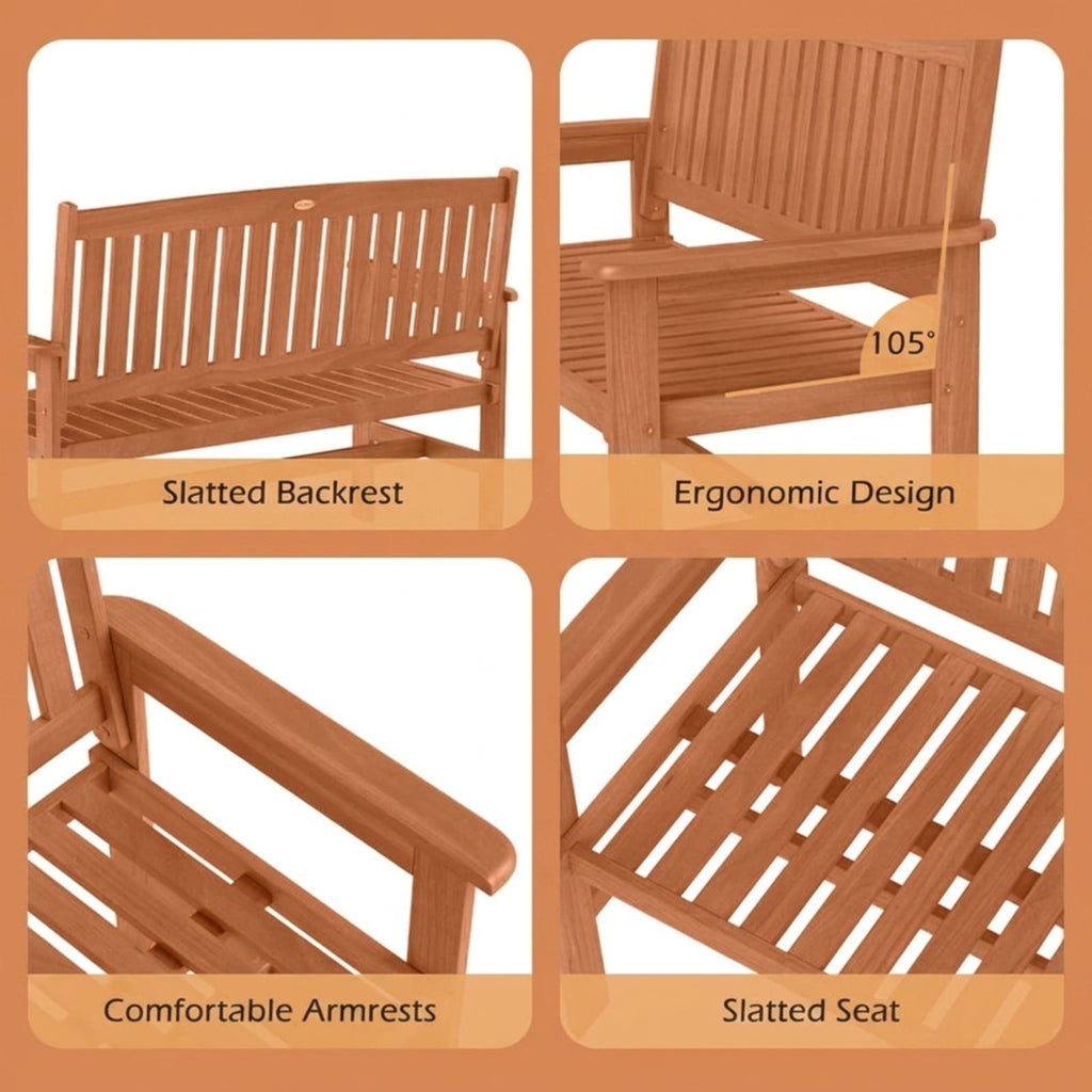 Biotree 2-Person Patio Loveseat with Slatted Backrest and Comfortable Armrests Stackable Patio Chair for Garden BackyardNatural