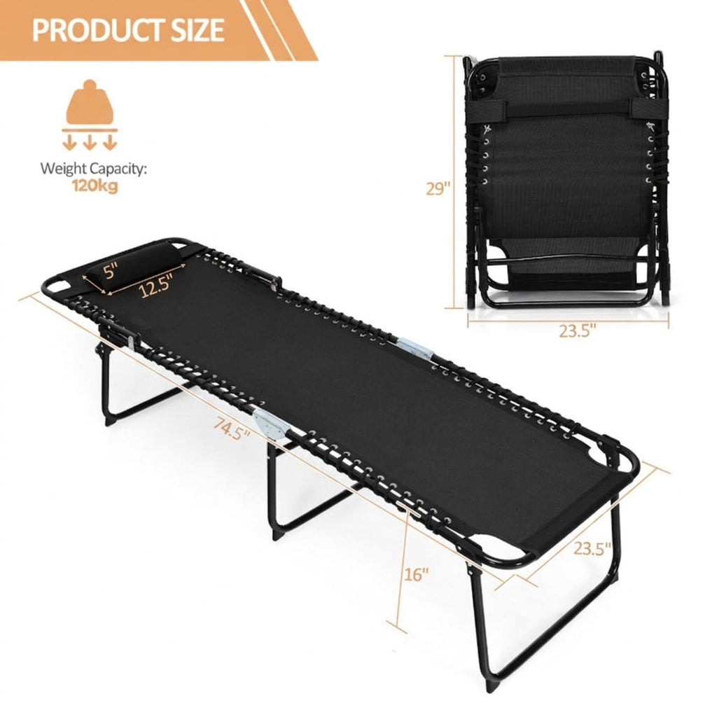 Biotree Foldable Recline Lounge Chair with Adjustable Backrest and Footrest Stackable Patio Chair for Garden BackyardBlack