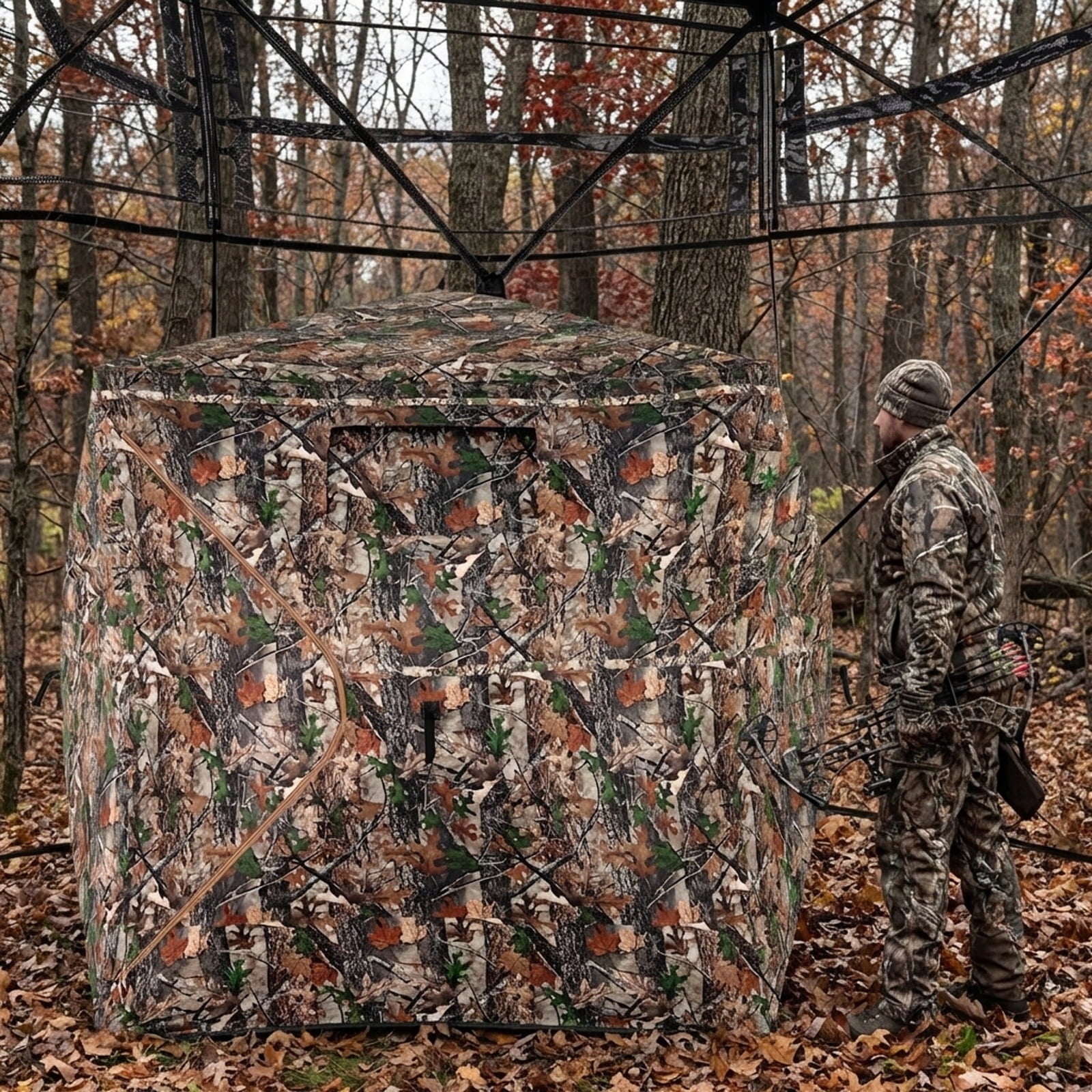 Biotree 270 Degree See-Through Ground Hunting Blind for 3-4 People with Carry Bag for Deer and Turkey