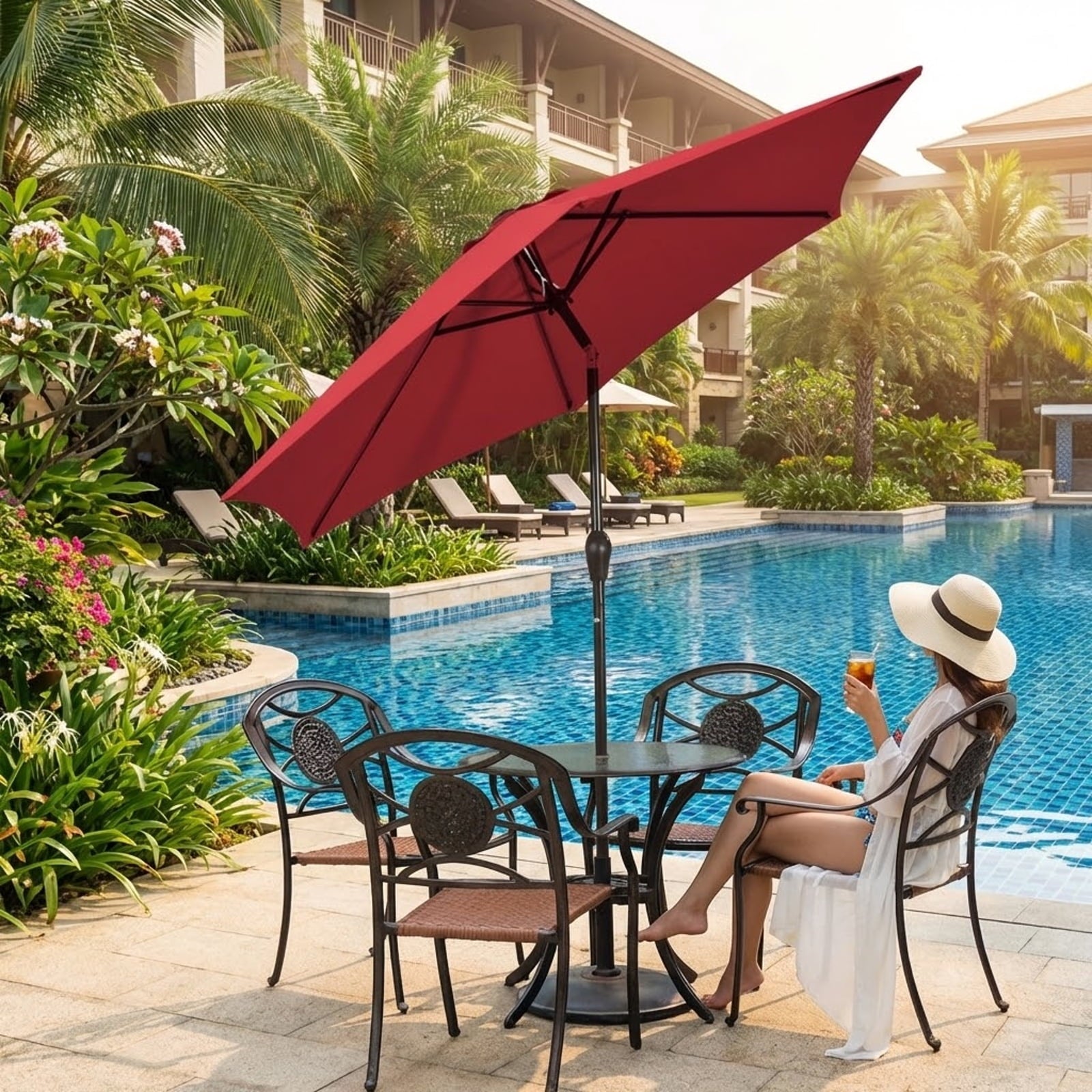Biotree 10 Feet Outdoor Patio Umbrella with Tilt Adjustment and Crank-Dark Red Beige/Dark Red/Tan/Orange/Blue/Gray/Navy