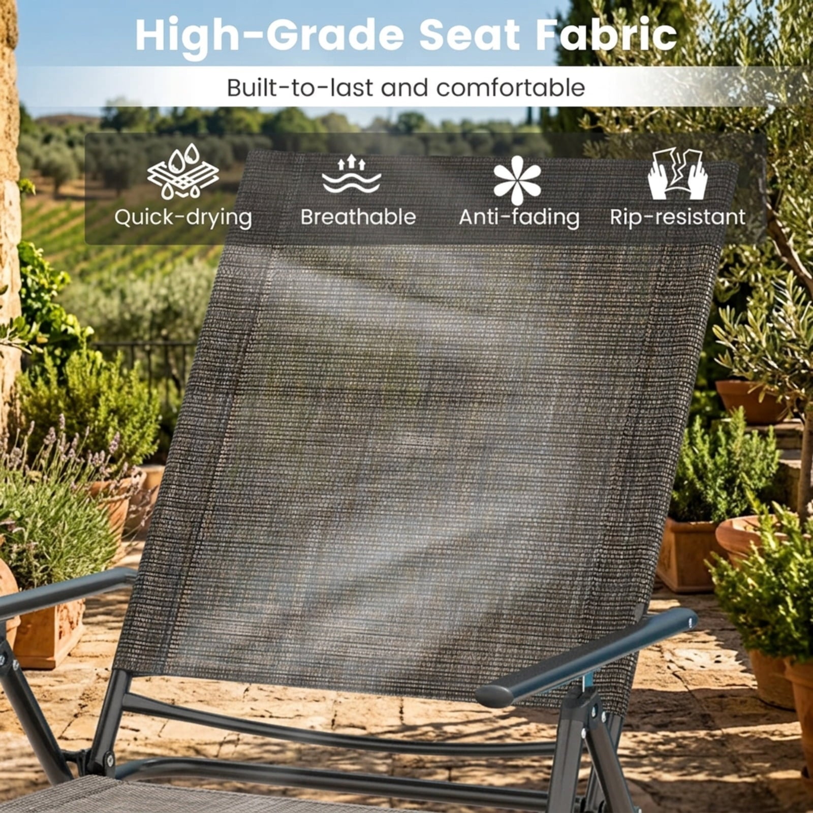 Biotree 2 Piece Patio Folding Chaise Lounge Chairs Recliner with 6-Level Backrest Stackable Patio Chair for Garden BackyardCoffee