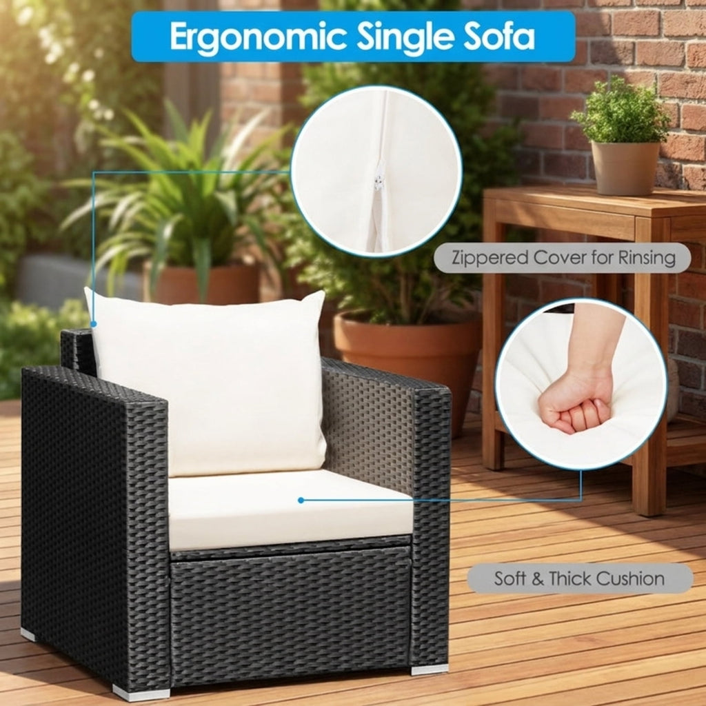 Biotree 3 Pieces Patio Wicker Conversation Set with Cushion Outdoor Conversation Set for Garden Backyard PorchWhite