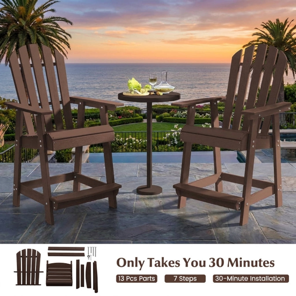 Biotree HDPE Patio Chair with Armrest and Footrest for Indoor Outdoor Stackable Patio Chair for Garden BackyardBrown