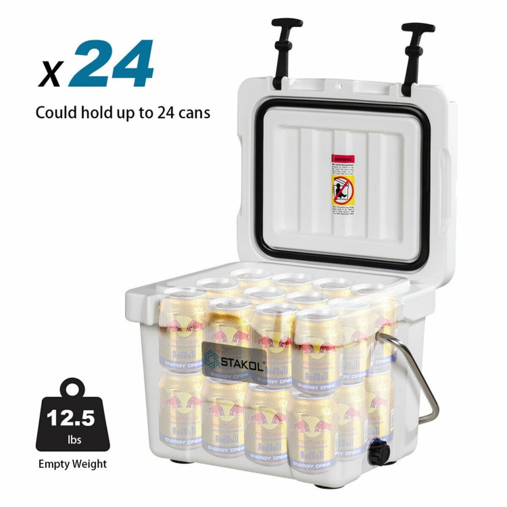 Biotree 16 Quart 24 Can Capacity Portable Insulated Ice Cooler with 2 Cup Holders, White