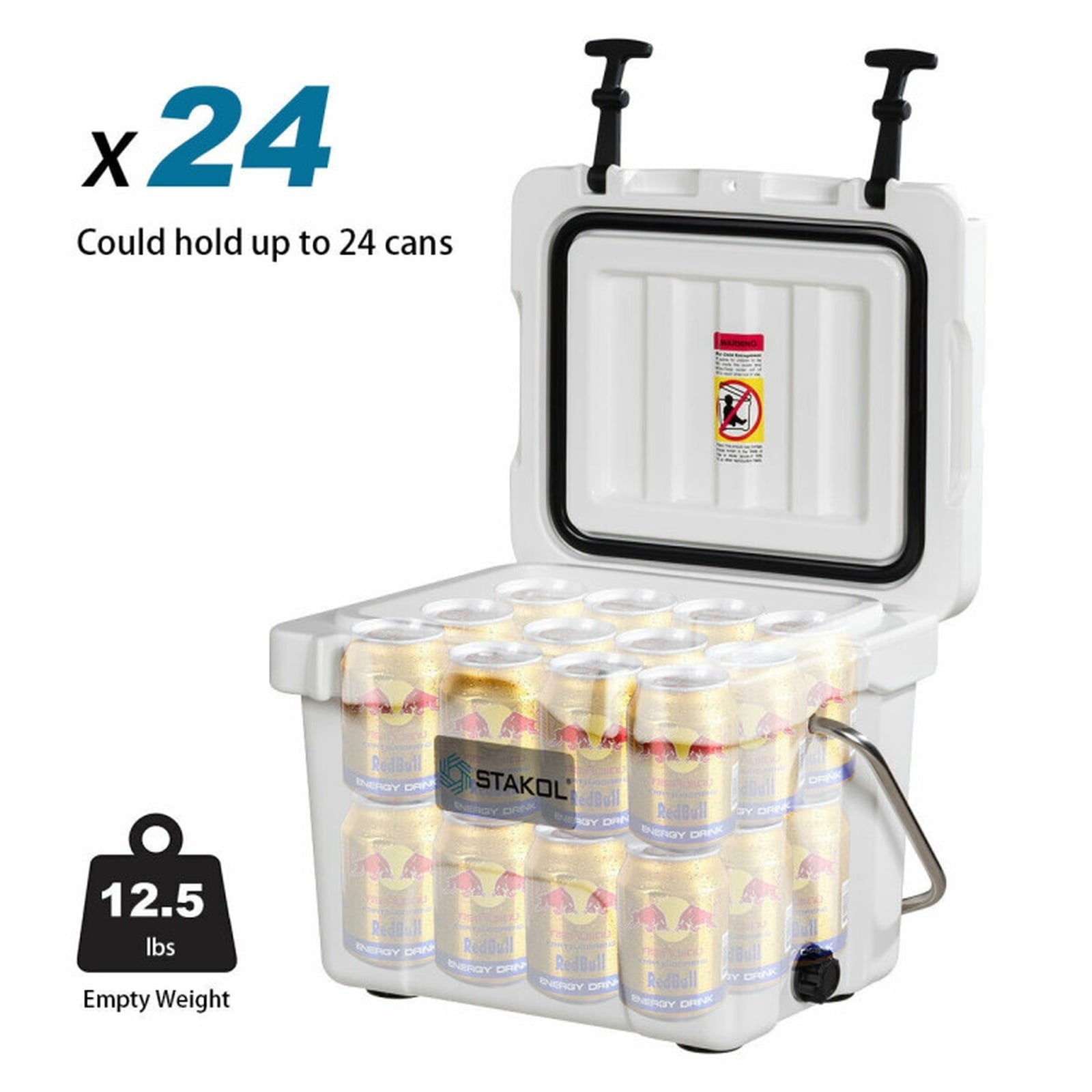Biotree 16 Quart 24 Can Capacity Portable Insulated Ice Cooler with 2 Cup Holders, White