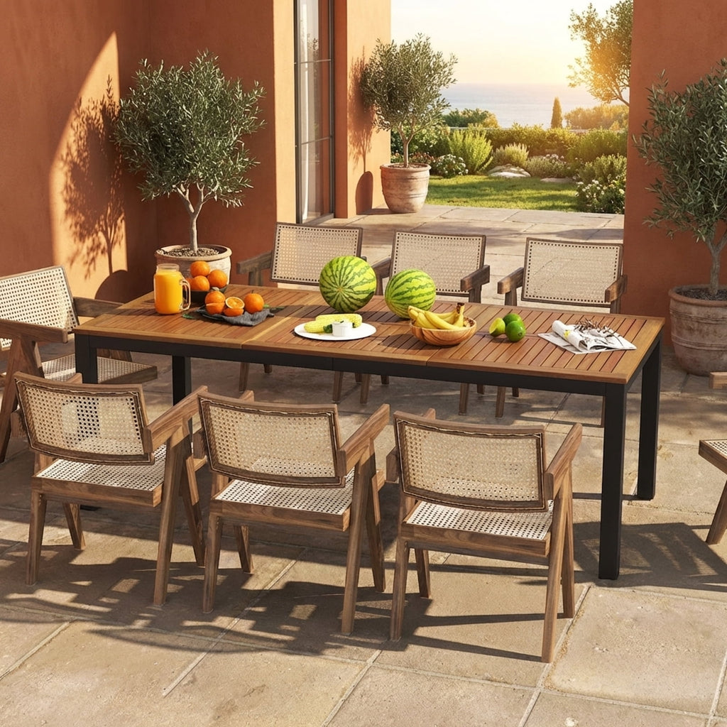 Biotree 79 In Acacia Wood Dining Table for 8 with Umbrella Hole