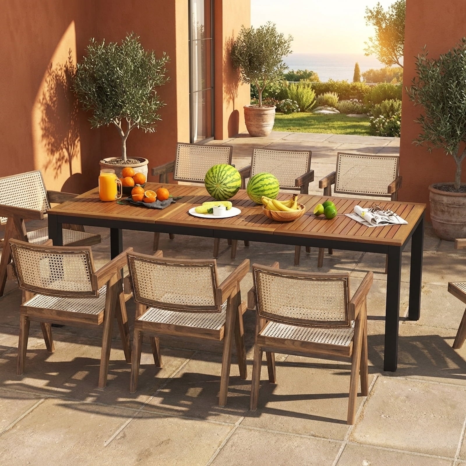 Biotree 79 In Acacia Wood Dining Table for 8 with Umbrella Hole