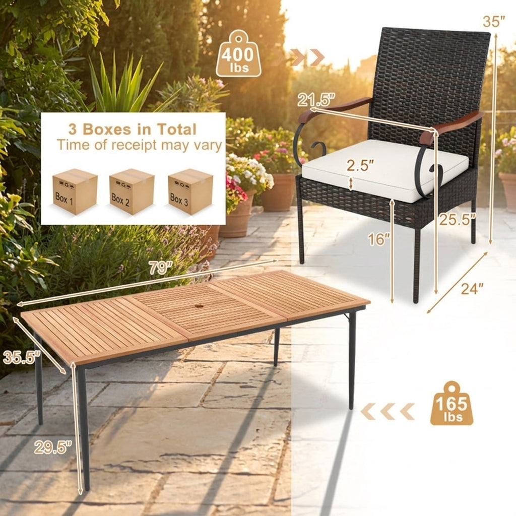 Biotree 9 Pieces Rattan Patio Dining Set with Acacia Wood Table and Cushioned Chair Outdoor Conversation Set for Garden Backyard PorchMix Gray