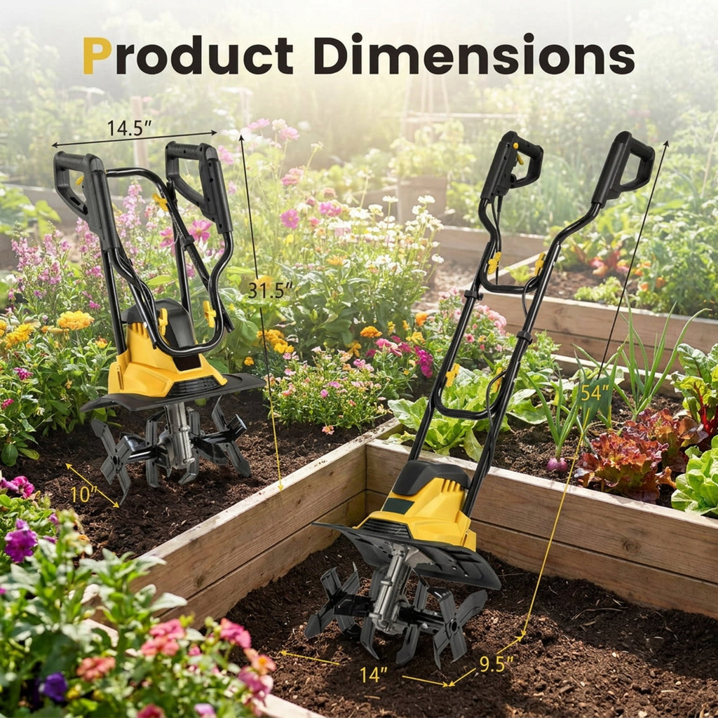 Biotree 10 Amp Powerful Corded Electric Tiller Cultivator with Safety Lock for Lawn Garden Yard Soil Care, Yellow
