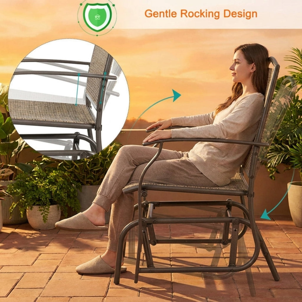 Biotree 2 Pieces Patio Swing Single Glider Chair Rocking Seating Stackable Patio Chair for Garden BackyardBrown