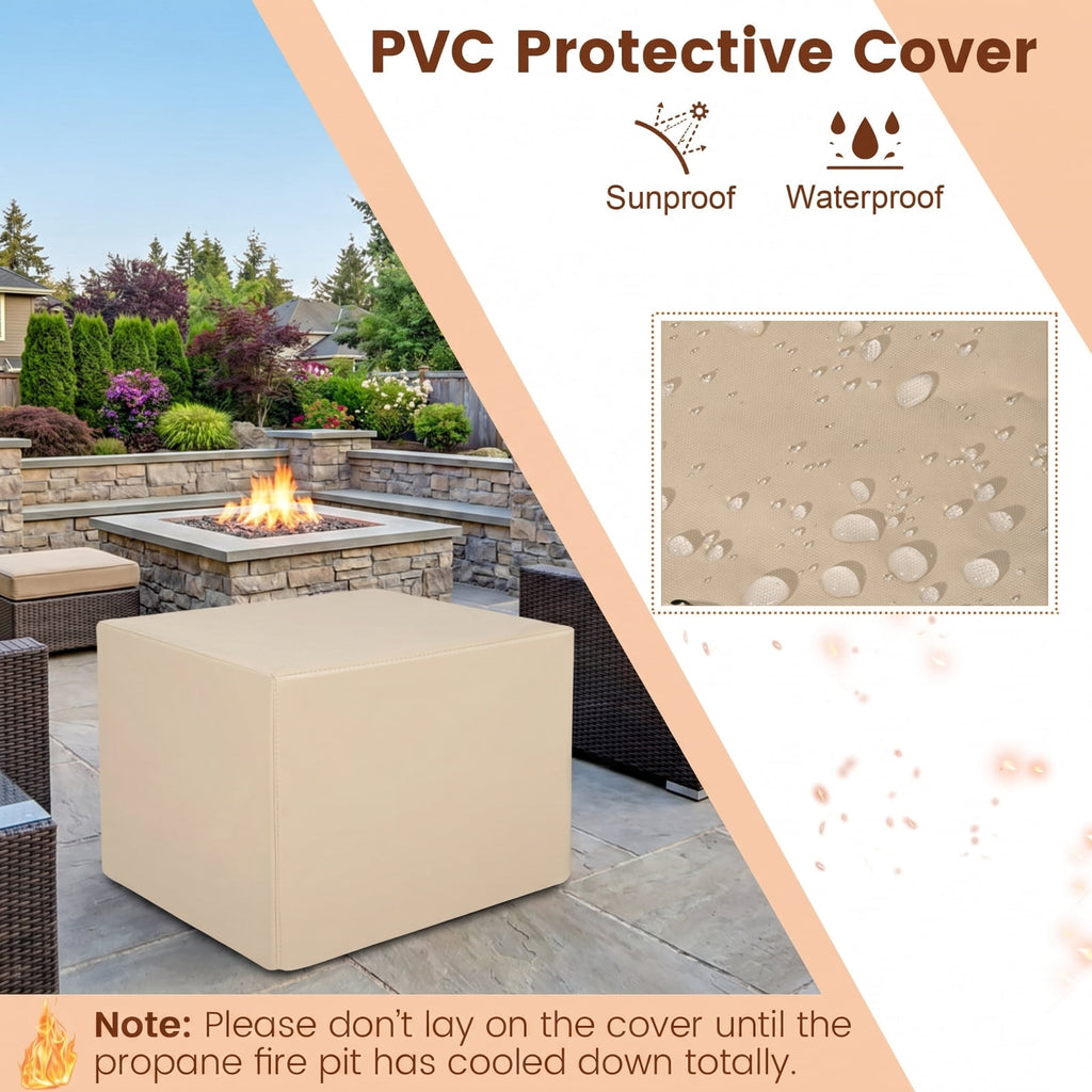 Biotree 35 Inch Propane Gas Fire Pit Table Wicker Rattan with Lava Rocks PVC Cover for Outdoor Patio Backyard Garden Camping, Black