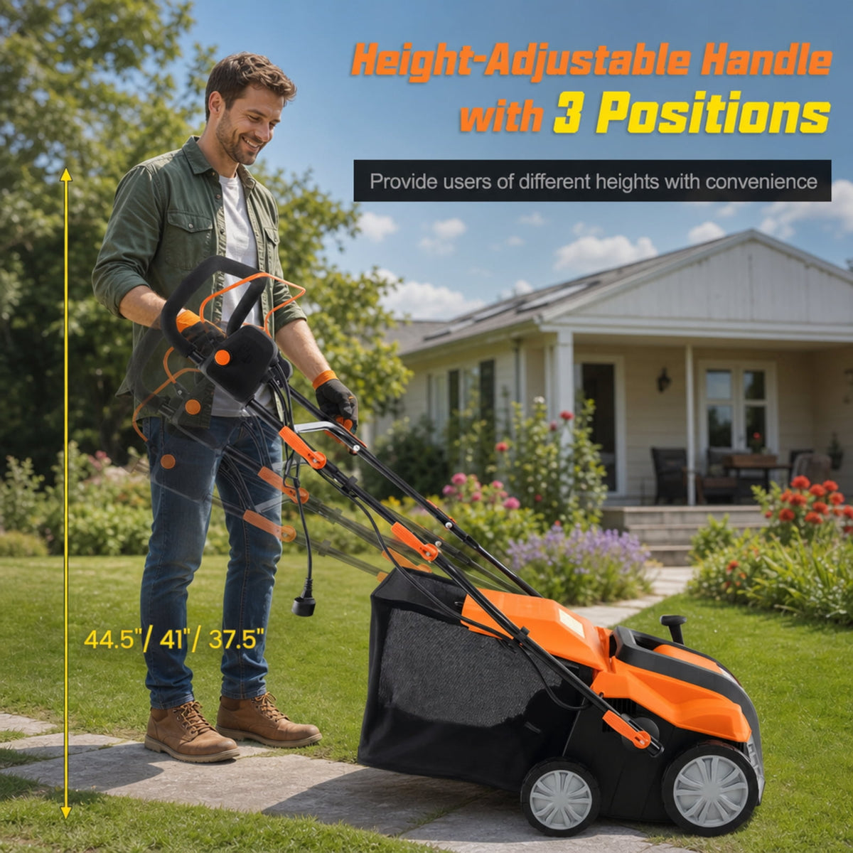 Biotree 16" 15 Amp Electric Lawn Dethatcher, 2-in-1 Corded Lawn Scarifier - Electric Lawn Rake with 6L Collection Bag, 4-Position Height Adjustment for Lawn Renovation Grass Care Orange