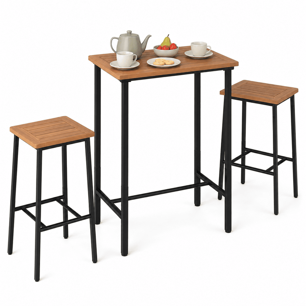 Biotree 3-Piece Acacia Wood Outdoor Bistro Set with Bar Table and 2 Stools
