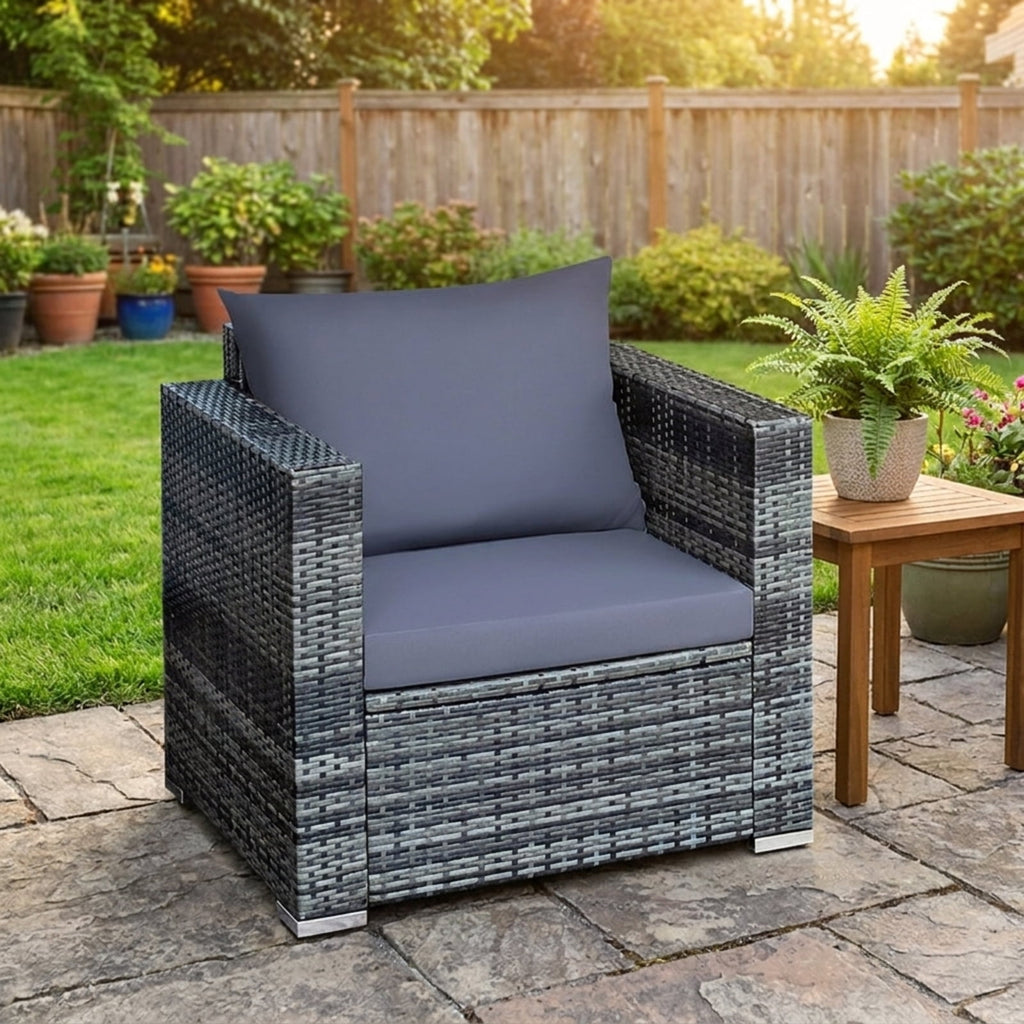 Biotree 3 Pcs Patio Rattan Furniture Bistro Sofa Set with Cushioned Outdoor Conversation Set for Garden Backyard PorchGray