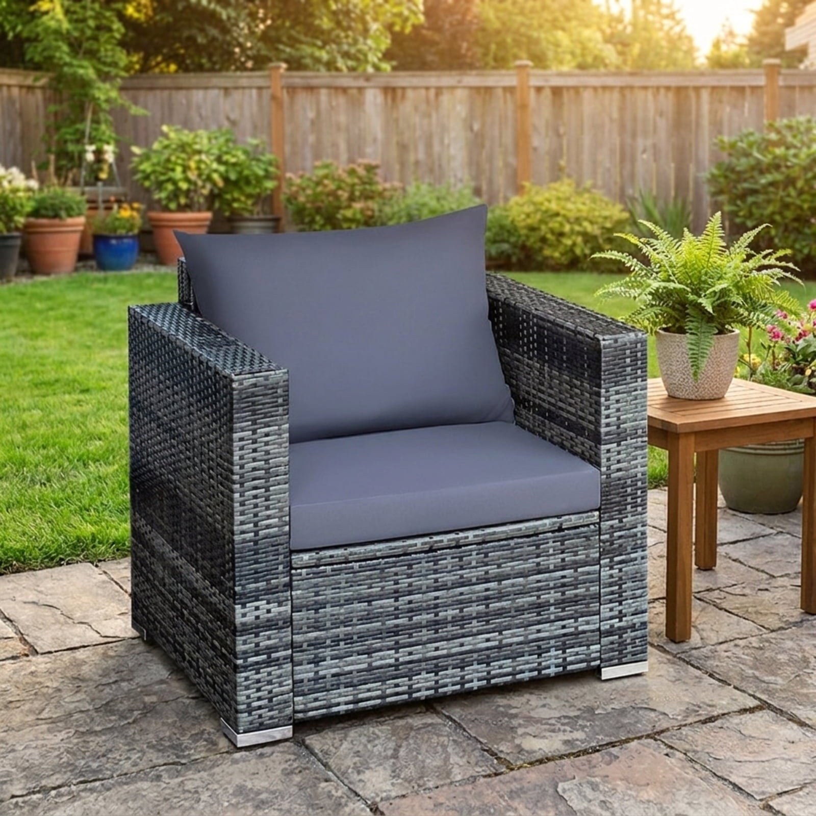 Biotree 3 Pcs Patio Rattan Furniture Bistro Sofa Set with Cushioned Outdoor Conversation Set for Garden Backyard PorchGray