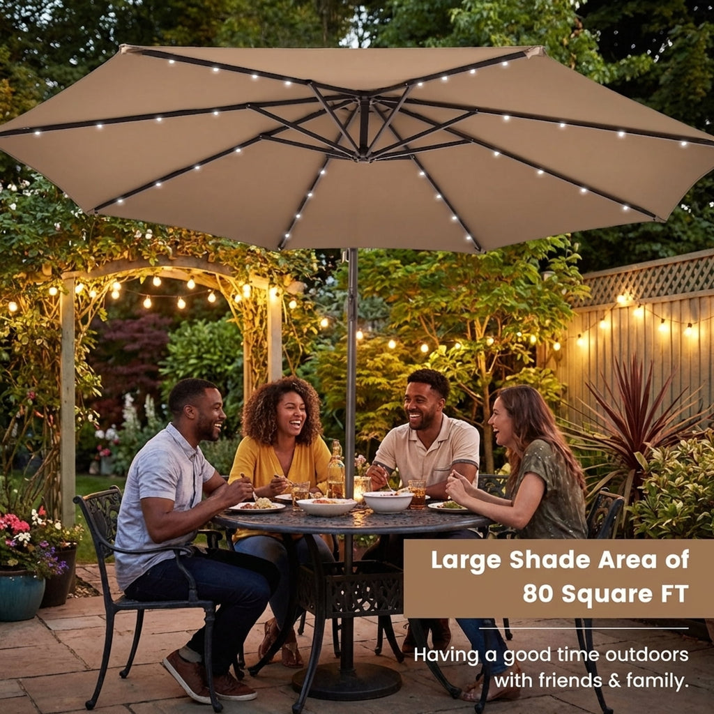 Biotree 10 Feet Cantilever Umbrella with 32 LED Lights and Solar Panel Batteries-Beige Outdoor Backyard