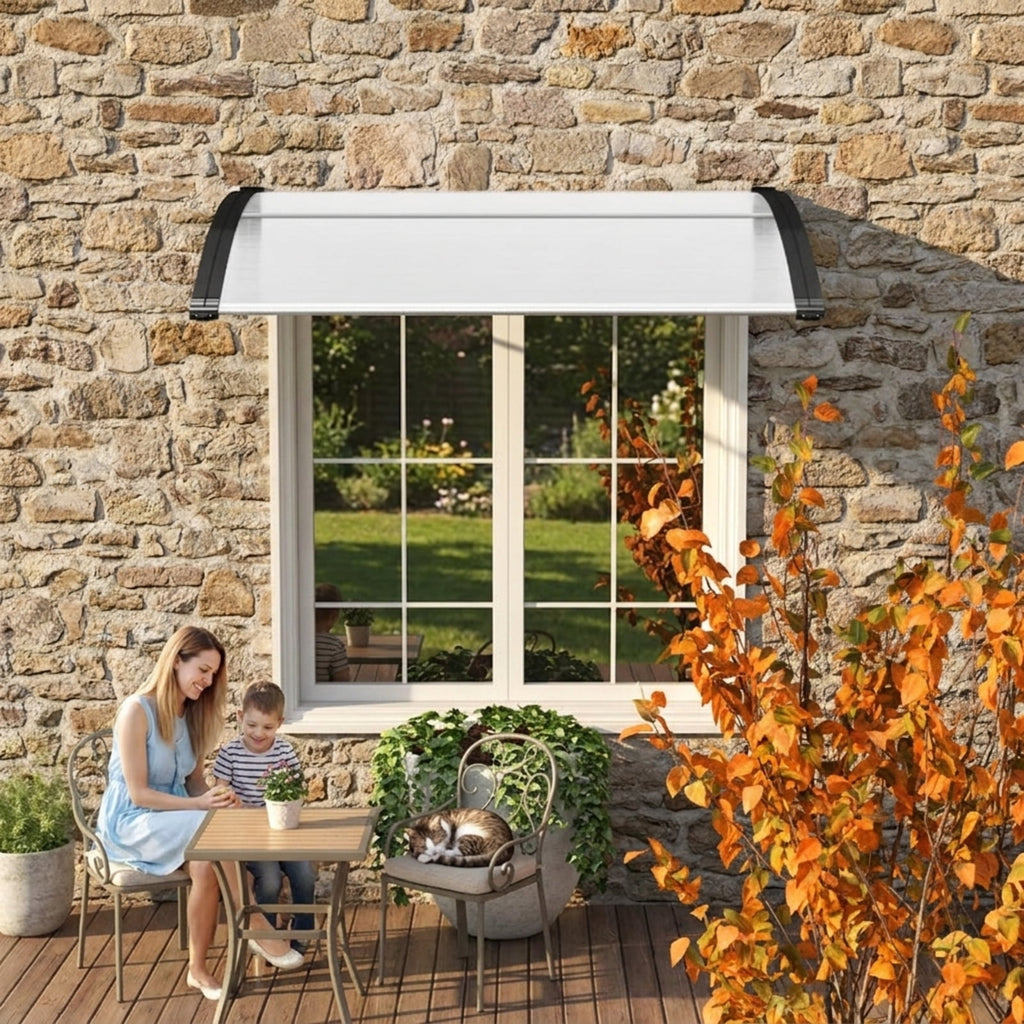 Biotree 48 x 40 Inch Outdoor Front Door Window Awning Door Canopy Exterior for Patio Deck Door Window Sun Rain Protection, Black