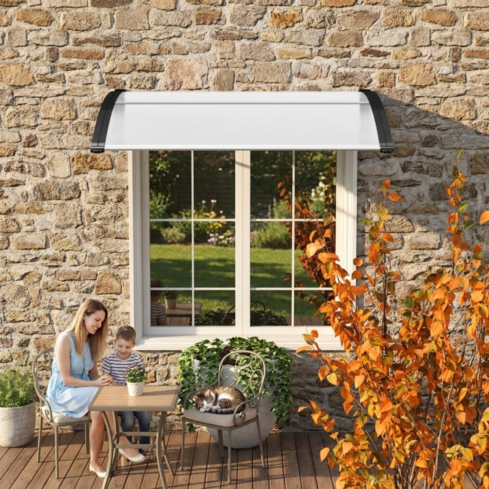Biotree 48 x 40 Inch Outdoor Front Door Window Awning Door Canopy Exterior for Patio Deck Door Window Sun Rain Protection, Black
