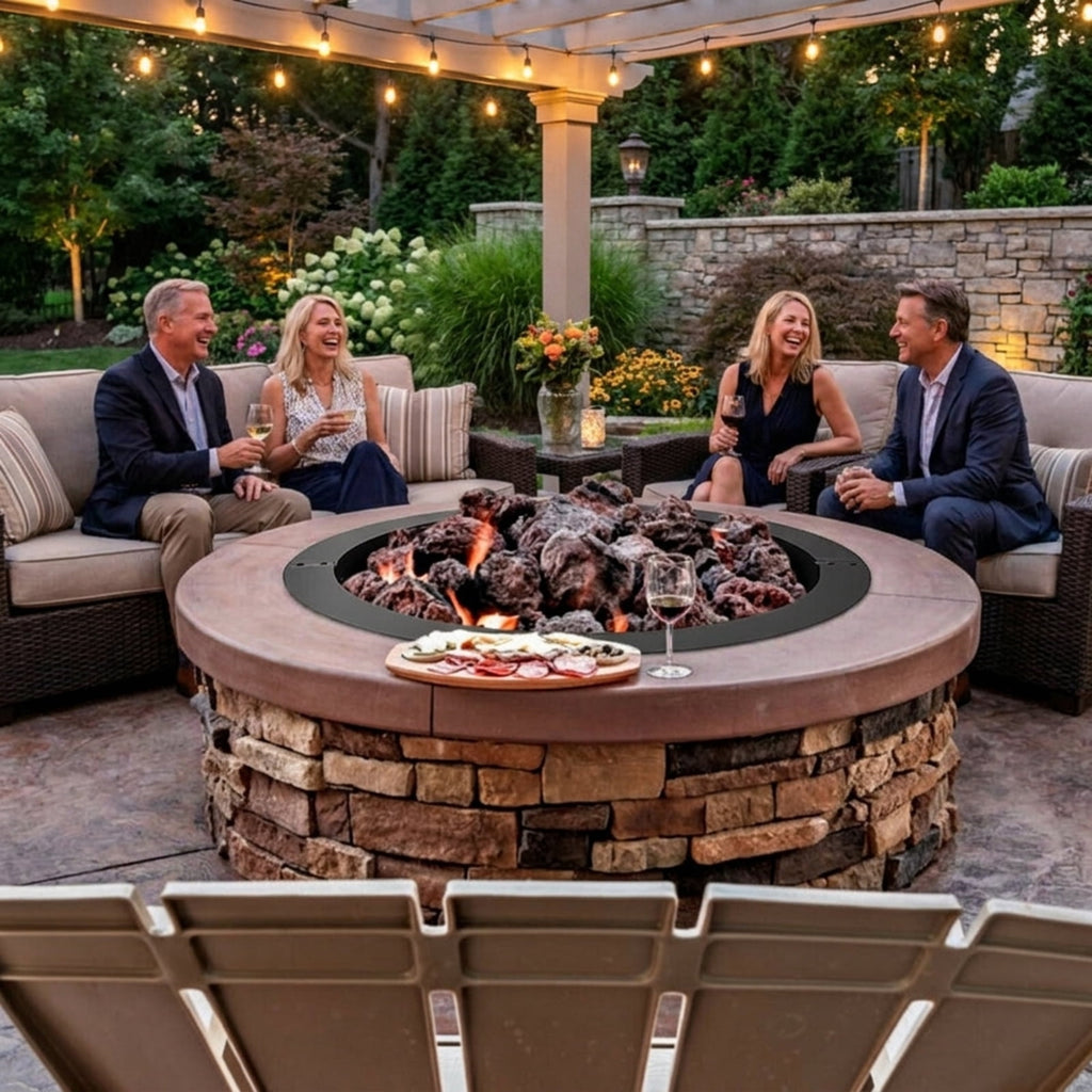 Biotree 36 inch Round Steel Fire Pit Ring Line for Outdoor Backyard for Outdoor Patio Backyard Garden Camping, Black